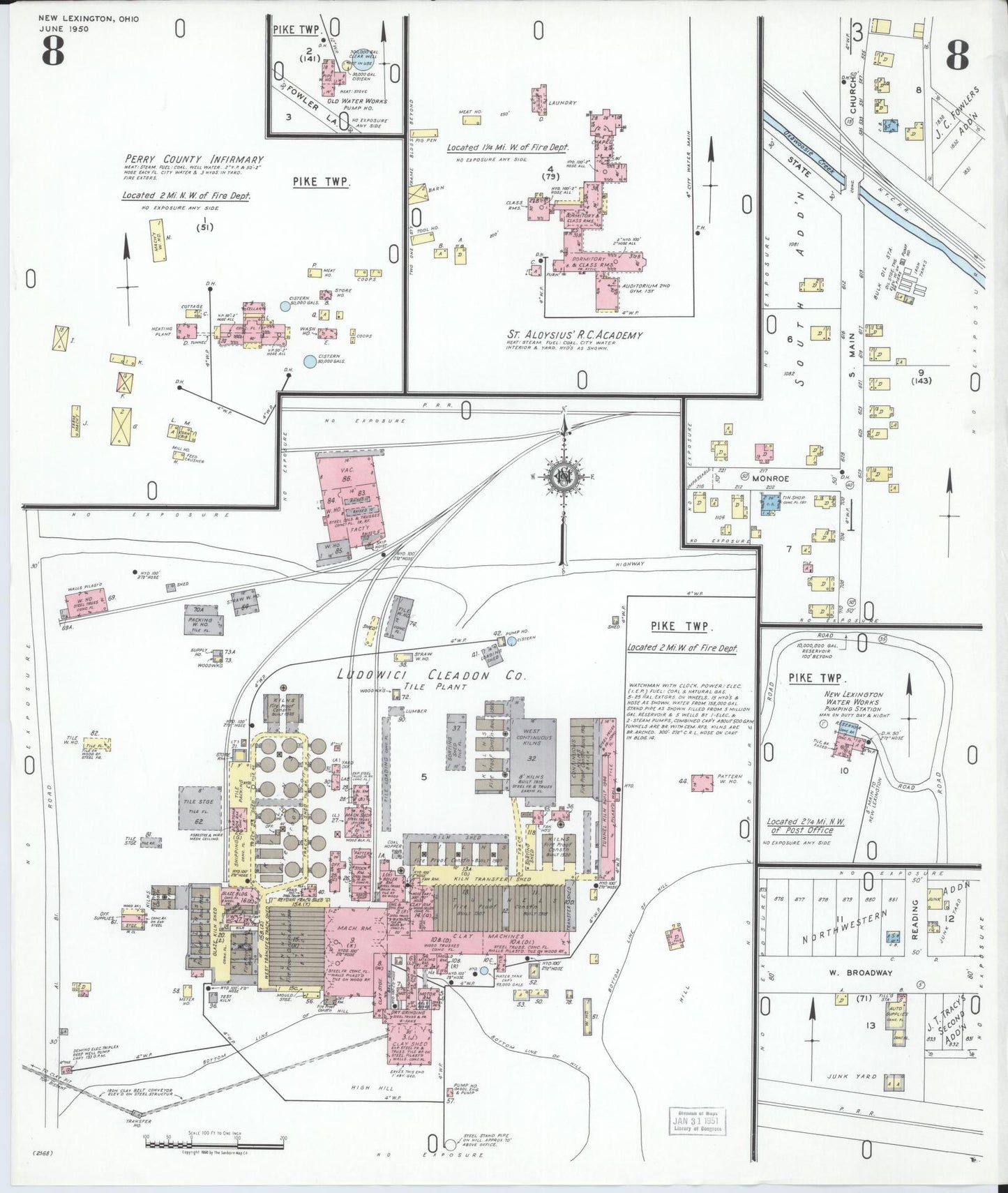 Sanborn Fire Insurance Map from New Lexington, Perry County, Ohio (1950), Sheet #0008 - Historic Sanborn Fire Insurance Map Print, vintage old map wall art, antique decor, genealogy gift, Ohio Ohio map