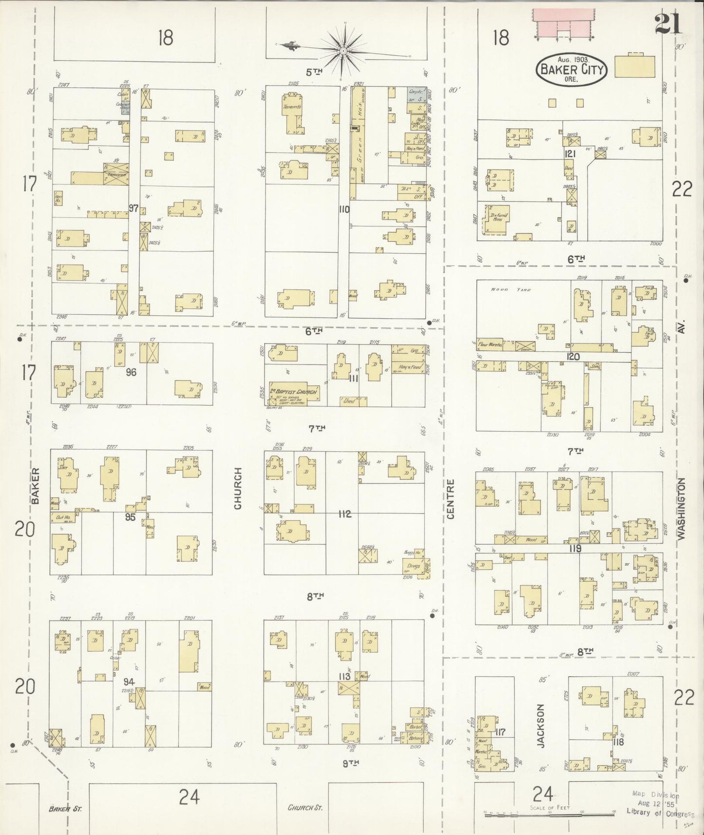 Sanborn Fire Insurance Map from Baker, Baker County, Oregon (1903), Sheet #0021 - Historic Sanborn Fire Insurance Map Print, vintage old map wall art, antique decor, genealogy gift, Oregon Oregon map