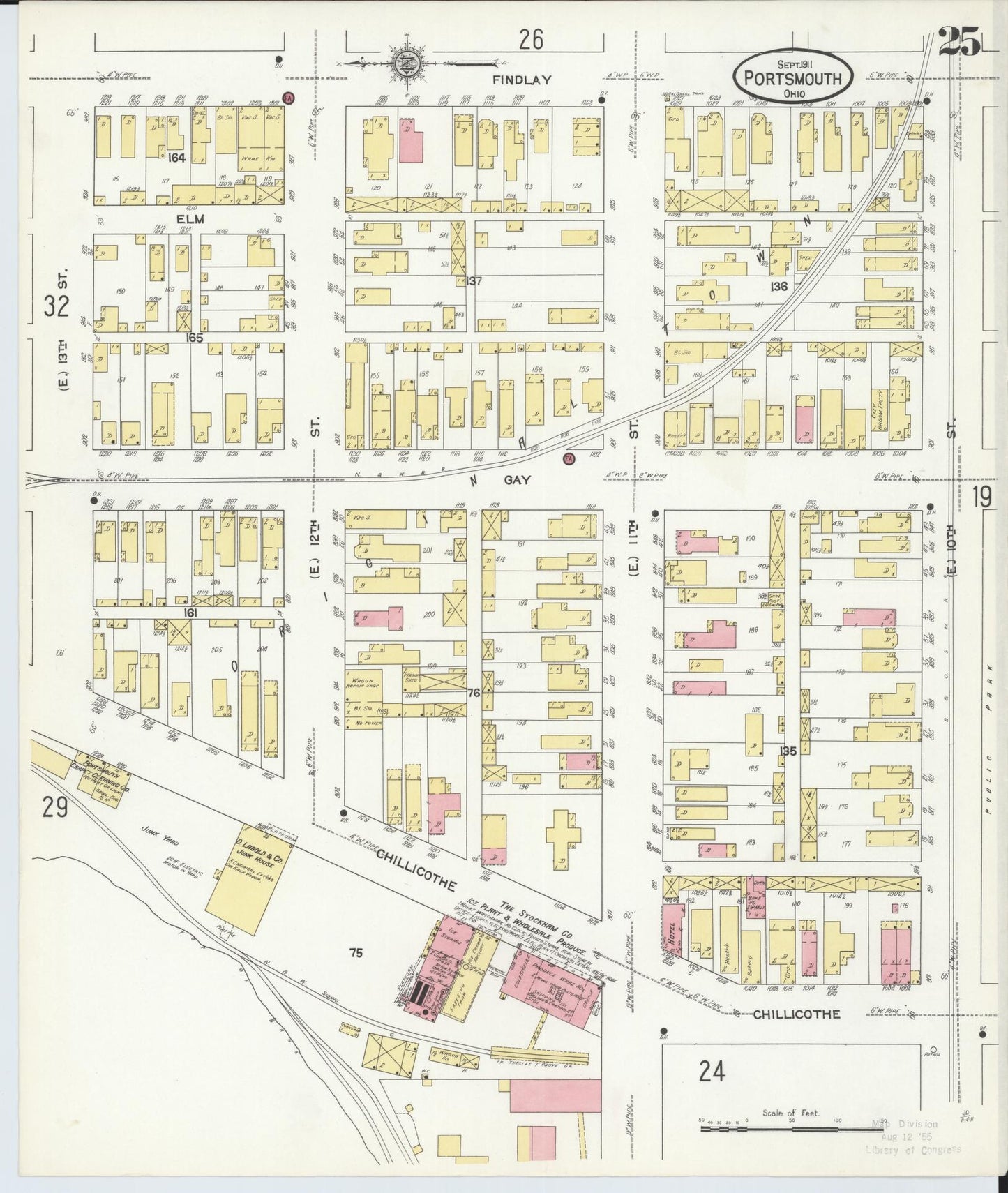 Sanborn Fire Insurance Map from Portsmouth, Scioto County, Ohio (1911), Sheet #0025 - Historic Sanborn Fire Insurance Map Print, vintage old map wall art, antique decor, genealogy gift, Ohio Ohio map