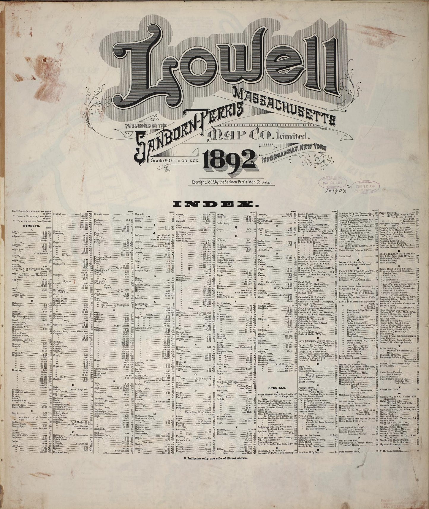 Sanborn Fire Insurance Map from Lowell, Middlesex County, Massachusetts. (1892) – Historic Sanborn Fire Insurance Map Print