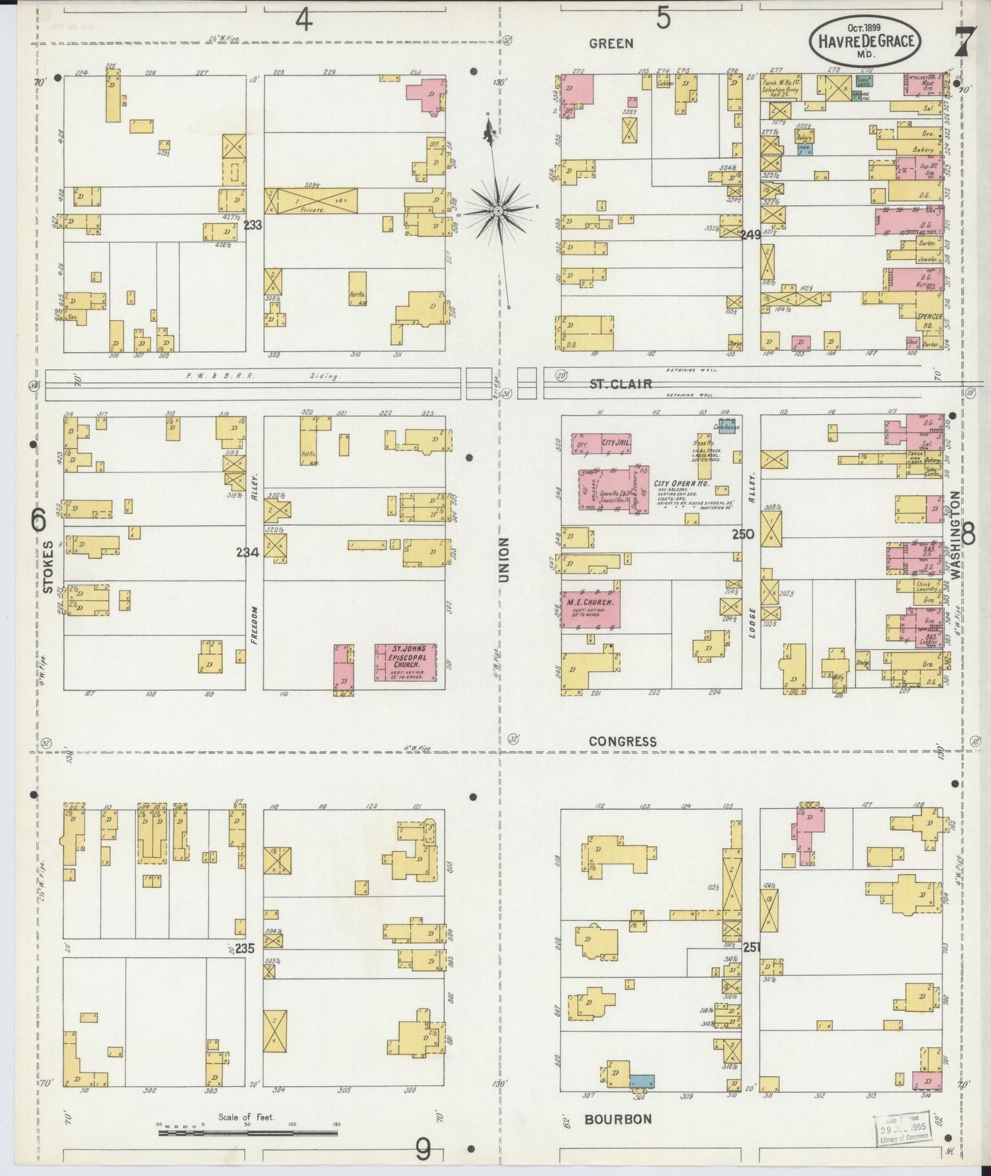 Sanborn Fire Insurance Map from Havre De Grace, Harford County, Maryland (1899), Sheet #0007 - Historic Sanborn Fire Insurance Map Print, vintage old map wall art