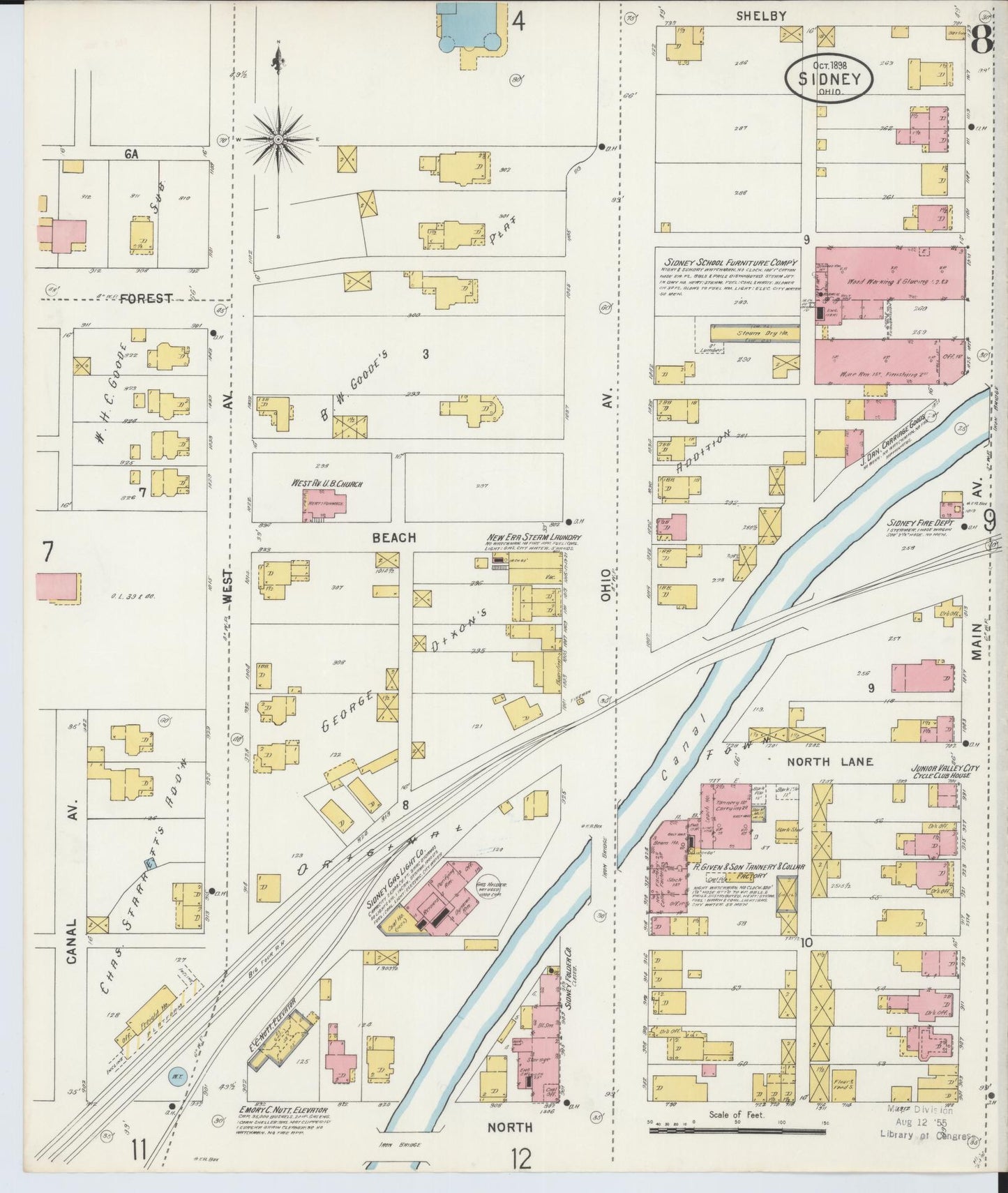 Sanborn Fire Insurance Map from Sidney, Shelby County, Ohio (1898), Sheet #0008 - Historic Sanborn Fire Insurance Map Print, vintage old map wall art, antique decor, genealogy gift, Ohio Ohio map