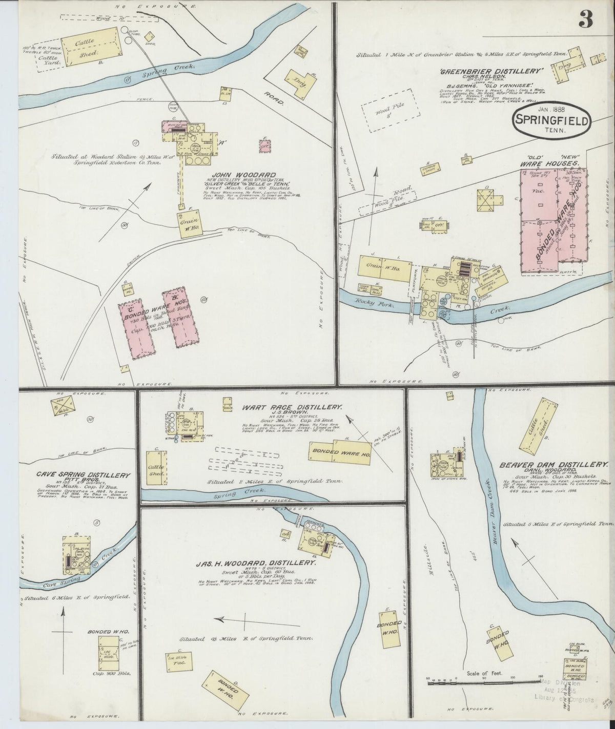 Sanborn Fire Insurance Map from Springfield, Robertson County, Tennessee (1888), Sheet #0003 - Historic Sanborn Fire Insurance Map Print, vintage old map wall art, antique decor, genealogy gift, Tennessee Tennessee map