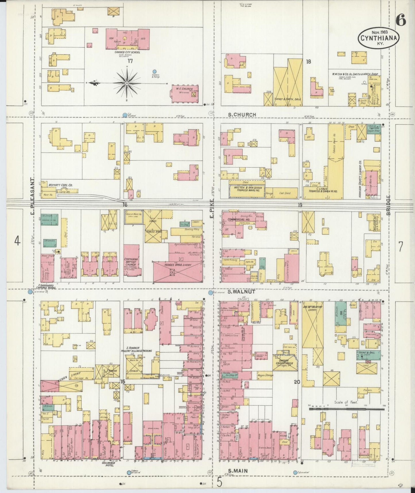 Sanborn Fire Insurance Map from Cynthiana, Harrison County, Kentucky (1903), Sheet #0006 - Historic Sanborn Fire Insurance Map Print, vintage old map wall art, antique decor, genealogy gift, Kentucky Kentucky map