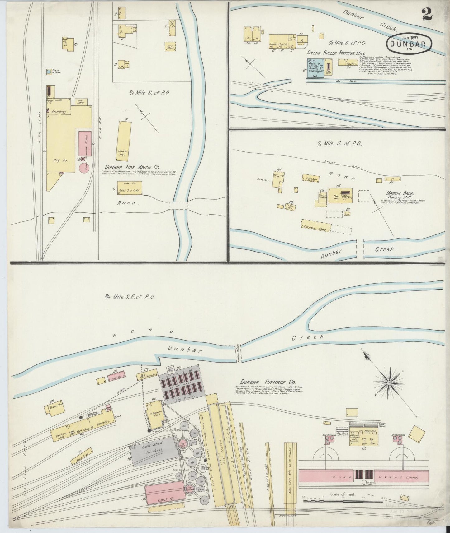 Sanborn Fire Insurance Map from Dunbar, Fayette County, Pennsylvania (1897), Sheet #0002 - Historic Sanborn Fire Insurance Map Print, vintage old map wall art, antique decor, genealogy gift, Pennsylvania Pennsylvania map