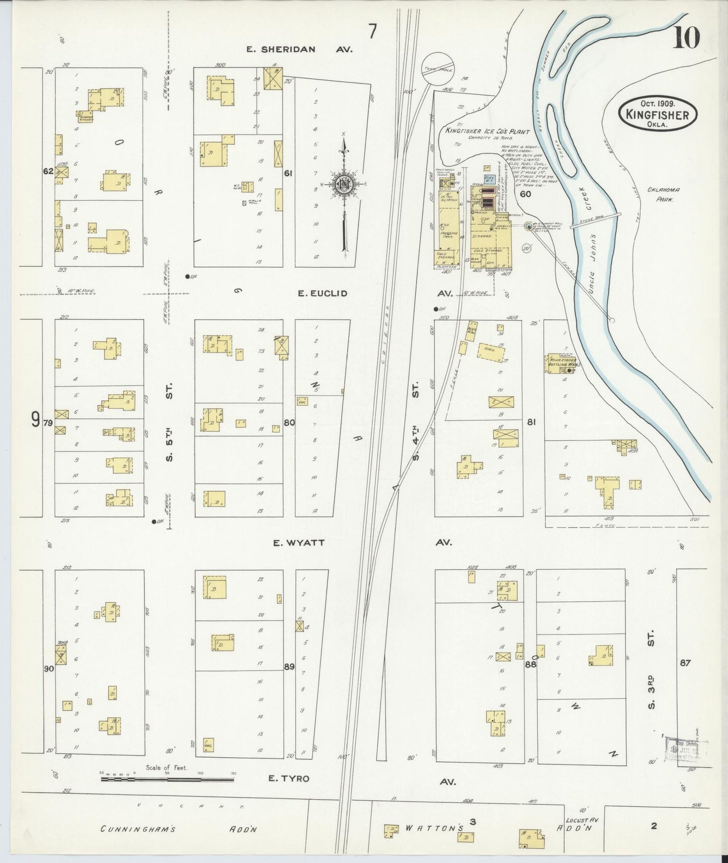 Sanborn Fire Insurance Map from Kingfisher, Kingfisher County, Oklahoma (1909), Sheet #0010 - Historic Sanborn Fire Insurance Map Print, vintage old map wall art, antique decor, genealogy gift, Oklahoma Oklahoma map