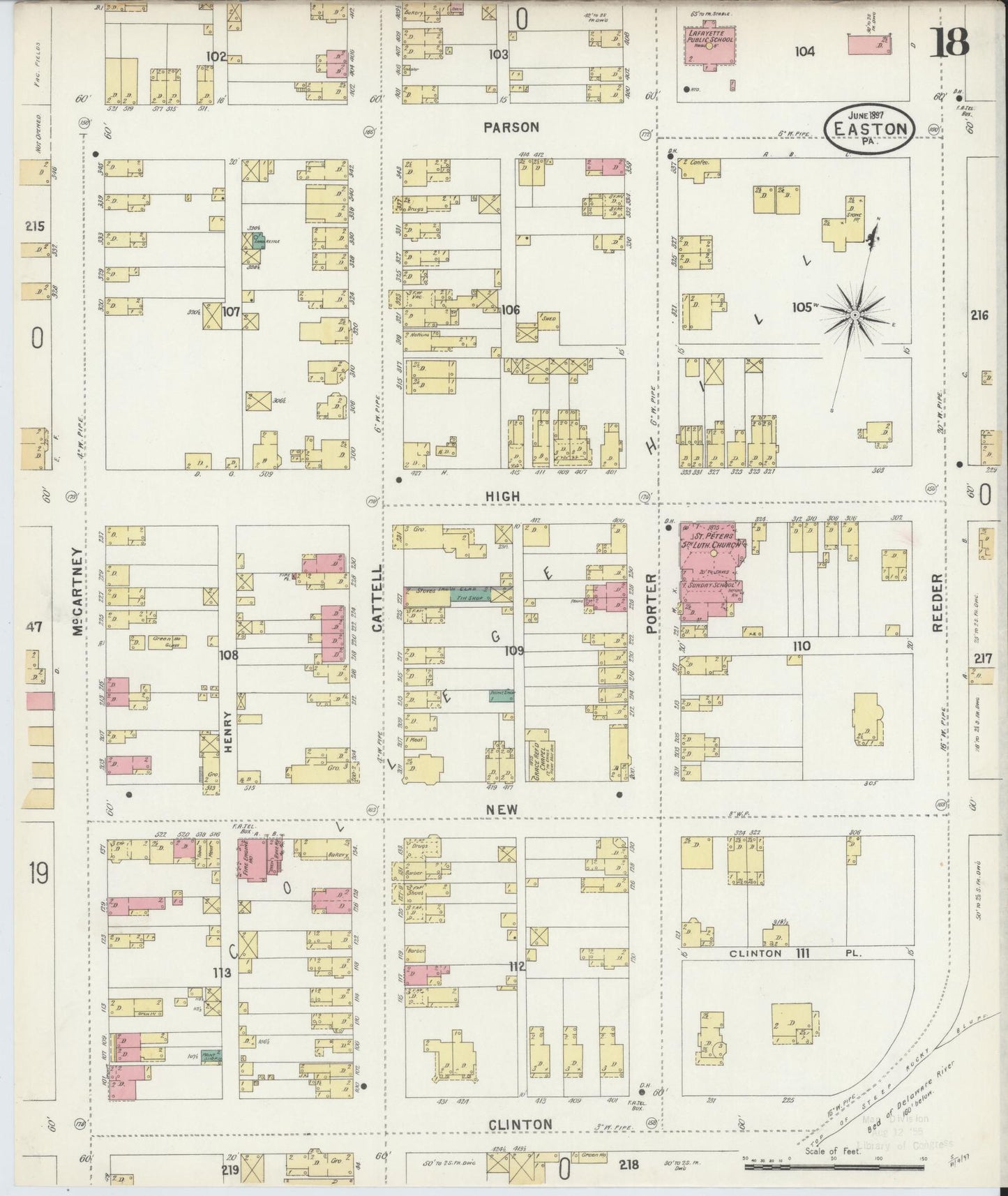 Sanborn Fire Insurance Map from Easton, Northampton County, Pennsylvania (1897), Sheet #0018 - Historic Sanborn Fire Insurance Map Print, vintage old map wall art, antique decor, genealogy gift, Pennsylvania Pennsylvania map