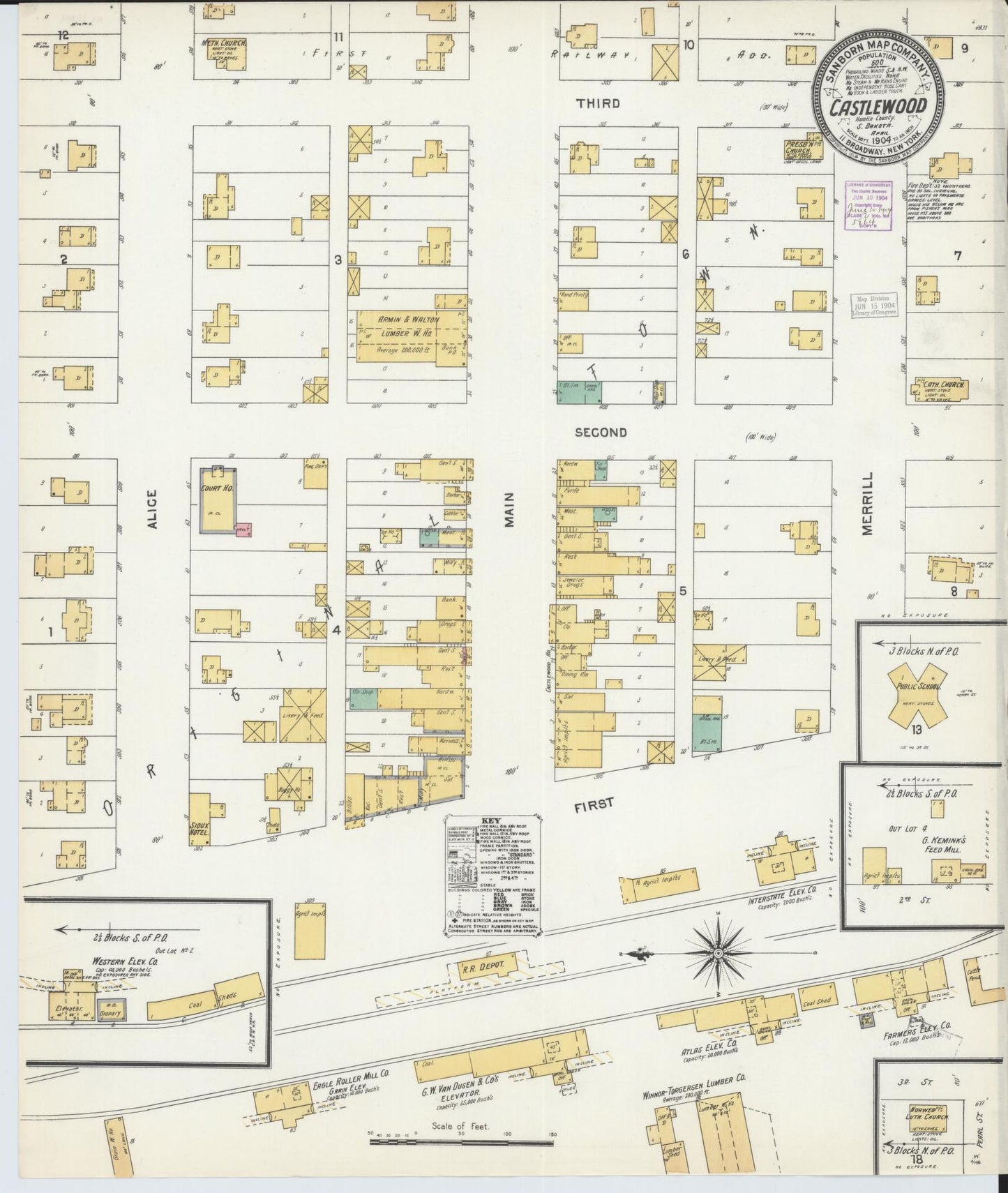 Sanborn Fire Insurance Map from Castlewood, Hamlin County, South Dakota (1904), Sheet #0001 - Historic Sanborn Fire Insurance Map Print, vintage old map wall art, antique decor, genealogy gift, South Dakota South Dakota map