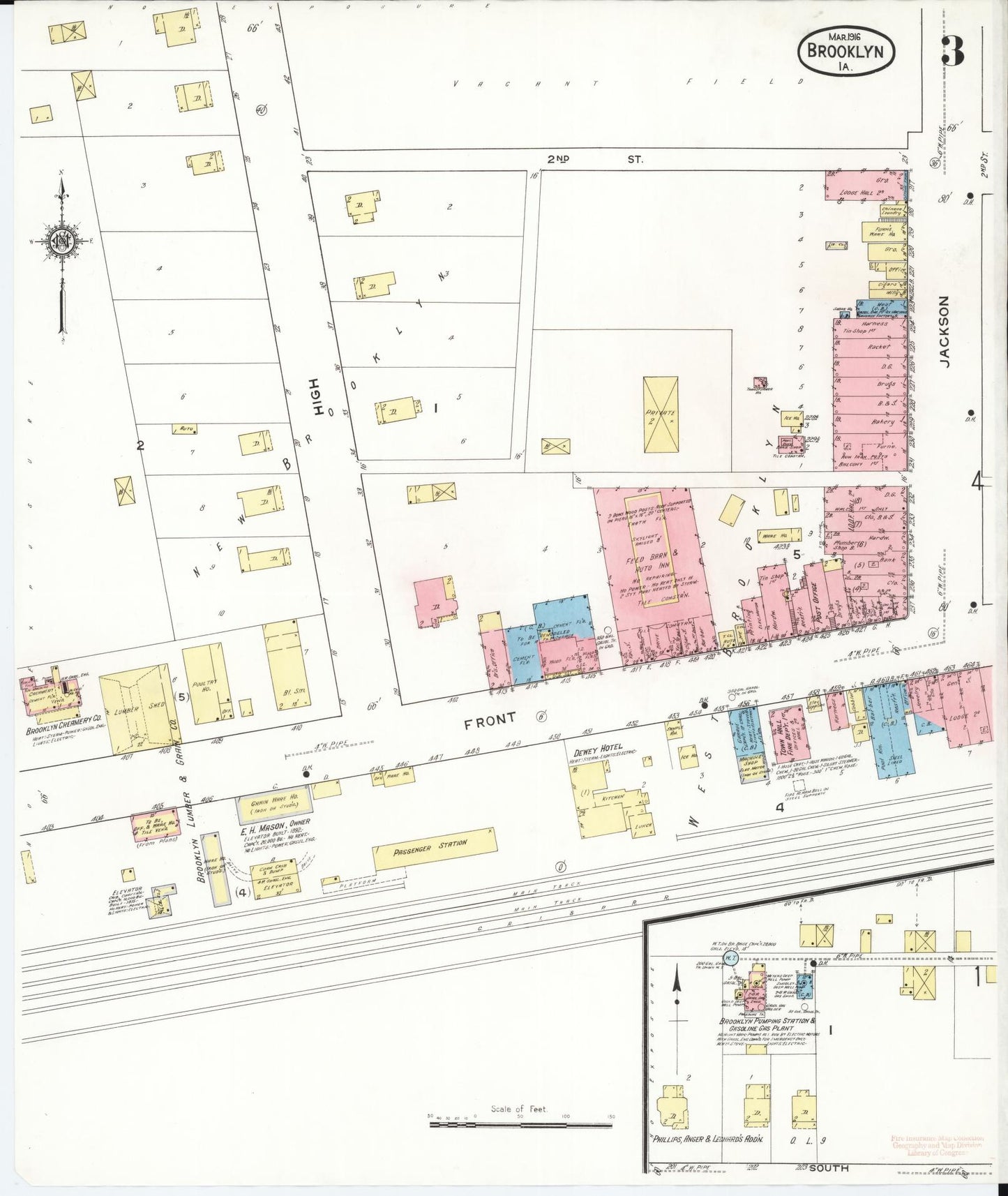 Sanborn Fire Insurance Map from Brooklyn, Poweshiek County, Iowa (1916), Sheet #0003 - Historic Sanborn Fire Insurance Map Print, vintage old map wall art