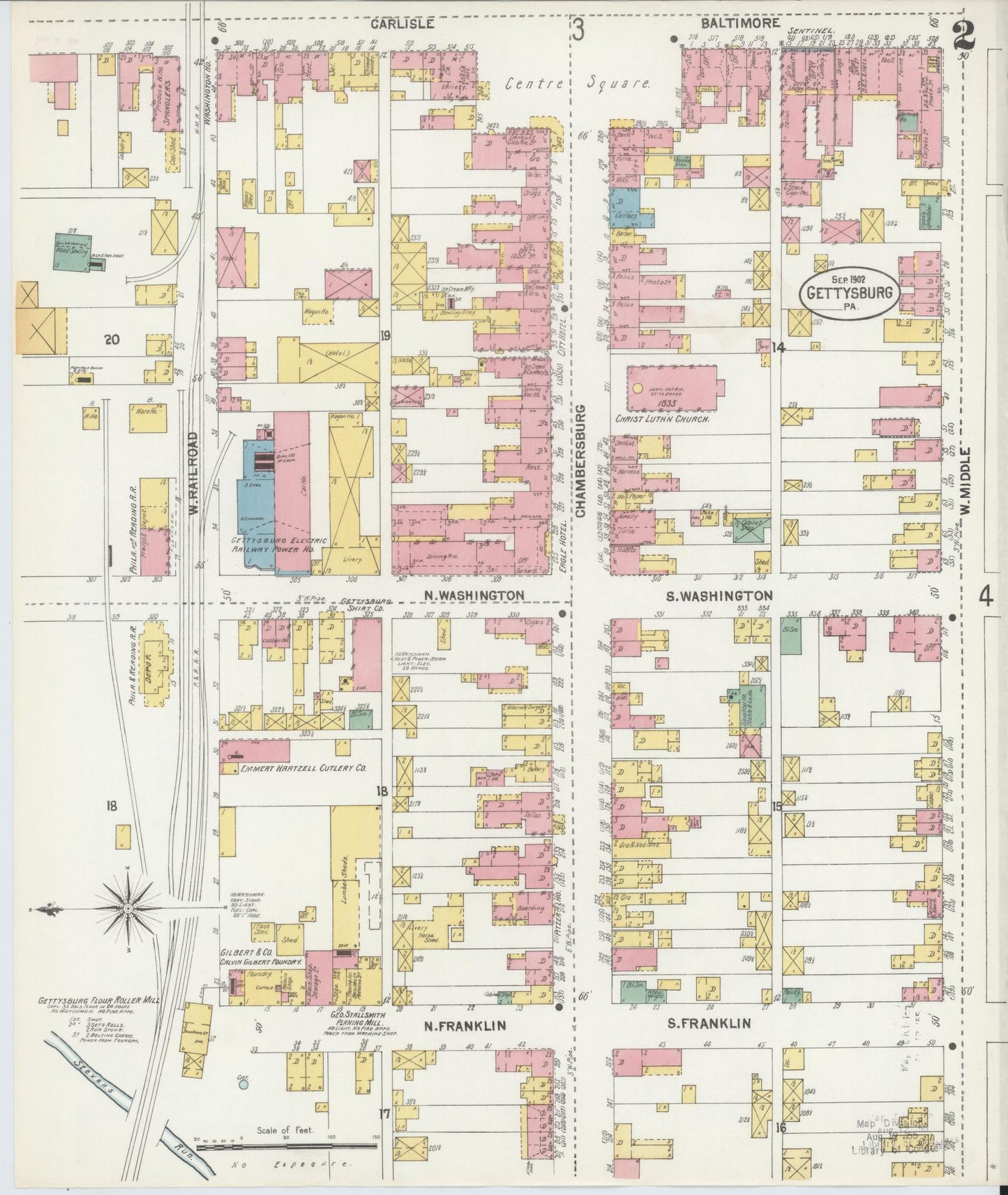 Sanborn Fire Insurance Map from Gettysburg, Adams County, Pennsylvania (1902), Sheet #0002 - Historic Sanborn Fire Insurance Map Print, vintage old map wall art, antique decor, genealogy gift, Pennsylvania Pennsylvania map