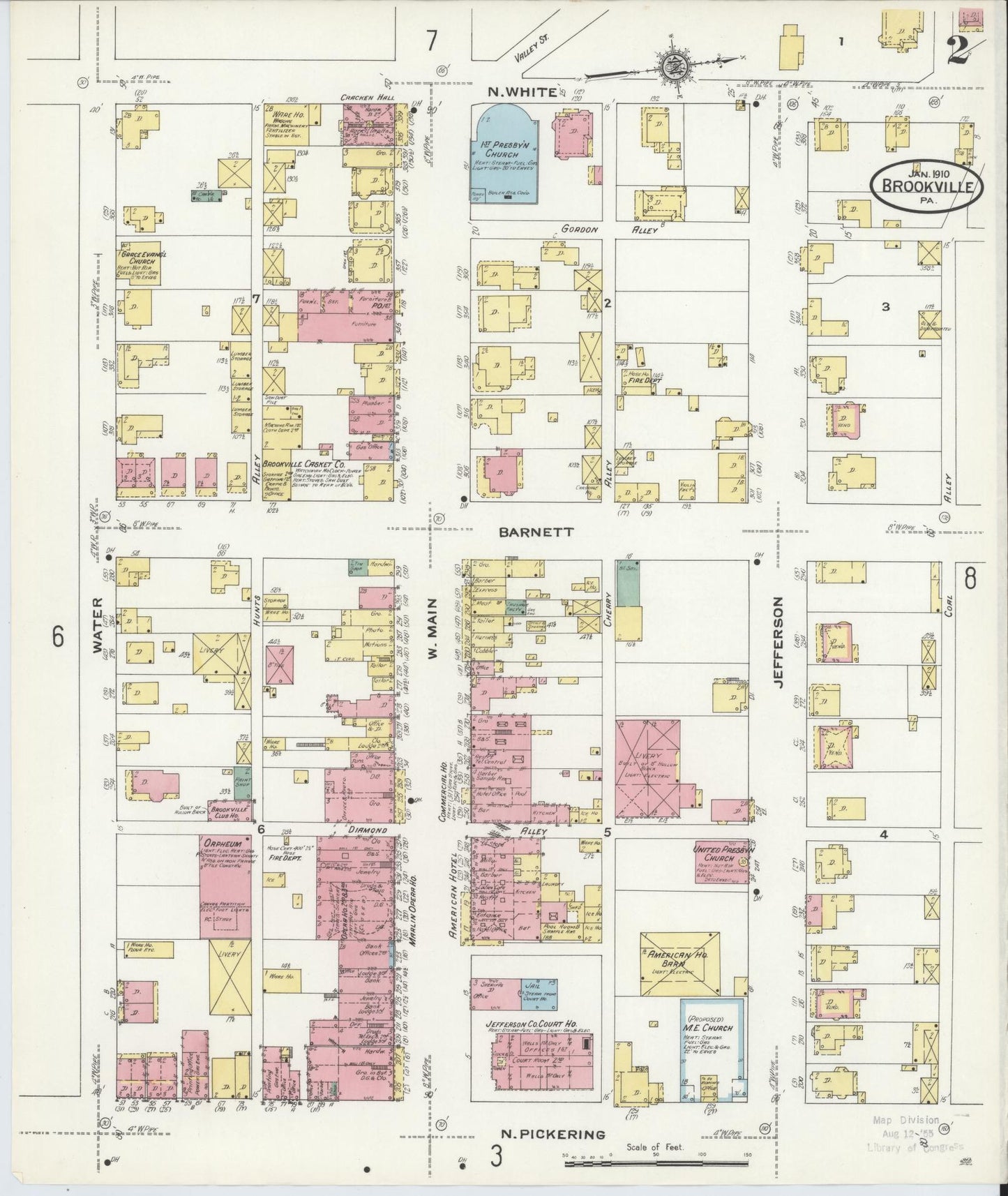 Sanborn Fire Insurance Map from Brookville, Jefferson County, Pennsylvania (1910), Sheet #0002 - Historic Sanborn Fire Insurance Map Print, vintage old map wall art, antique decor, genealogy gift, Pennsylvania Pennsylvania map