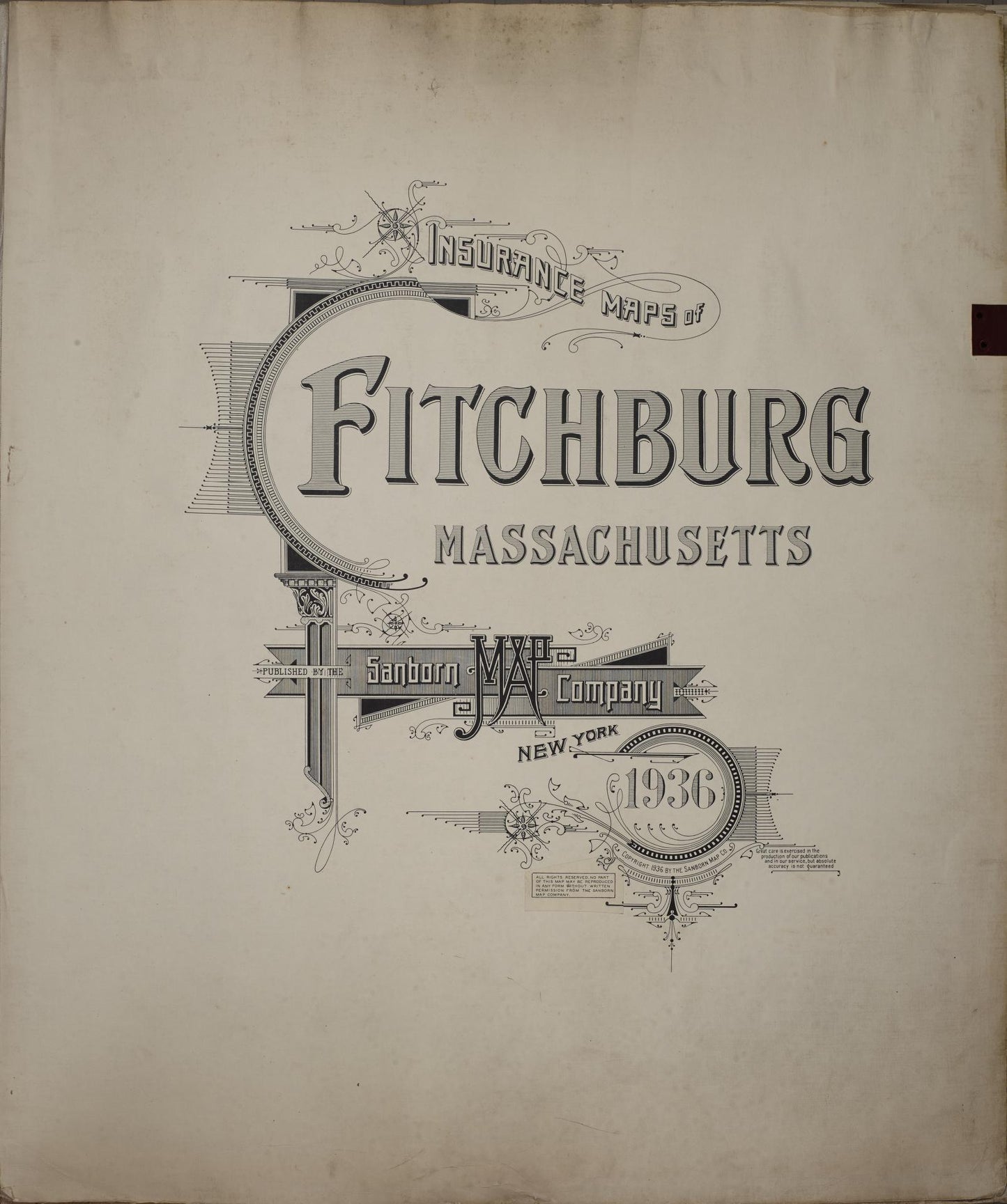 Sanborn Fire Insurance Map from Fitchburg, Worcester County, Massachusetts (1961), Sheet #0001 - Historic Sanborn Fire Insurance Map Print, vintage old map wall art, antique decor, genealogy gift, Massachusetts Massachusetts map