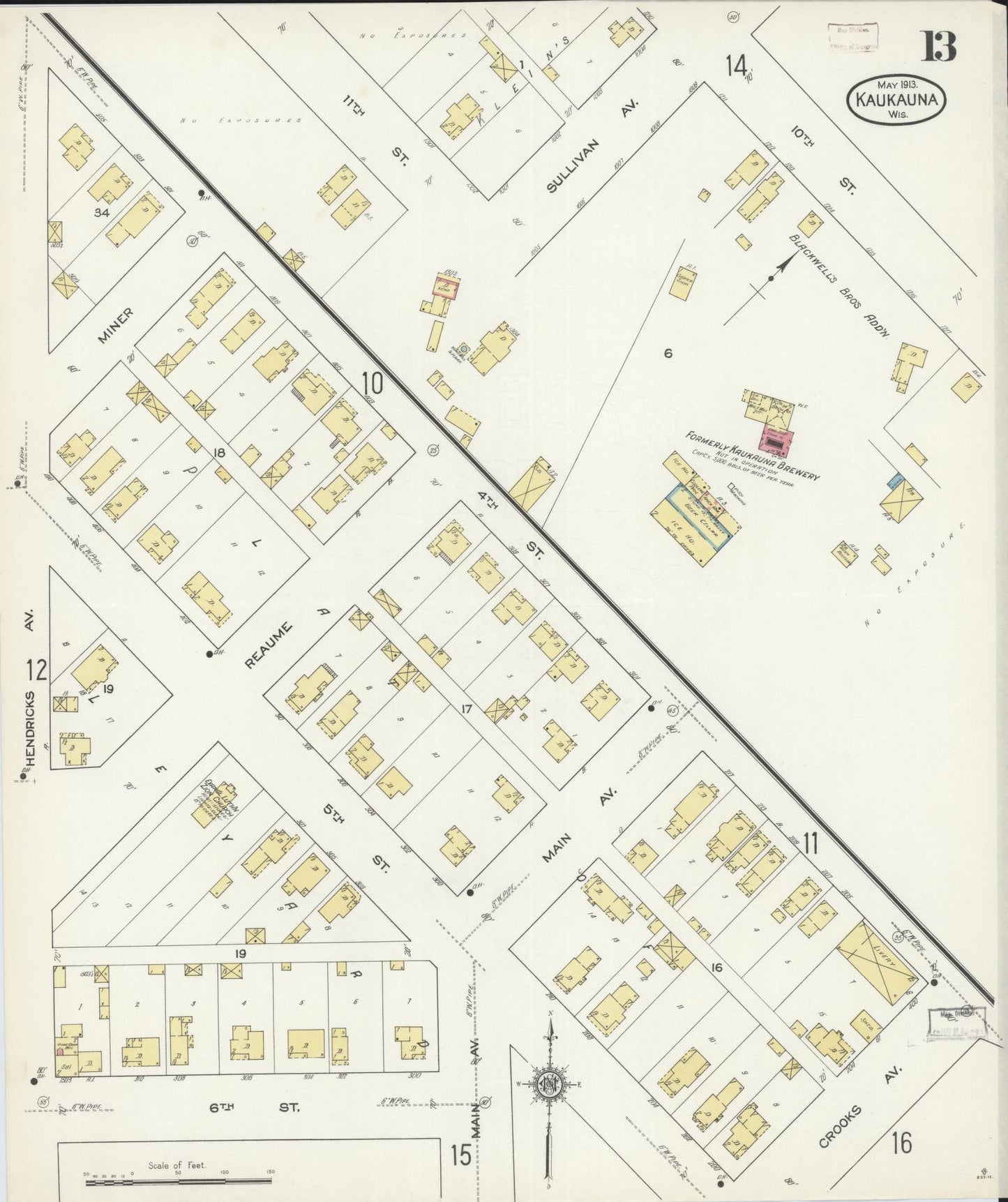 Sanborn Fire Insurance Map from Kaukauna, Outagamie County, Wisconsin (1913), Sheet #0013 - Historic Sanborn Fire Insurance Map Print, vintage old map wall art, antique decor, genealogy gift, Wisconsin Wisconsin map