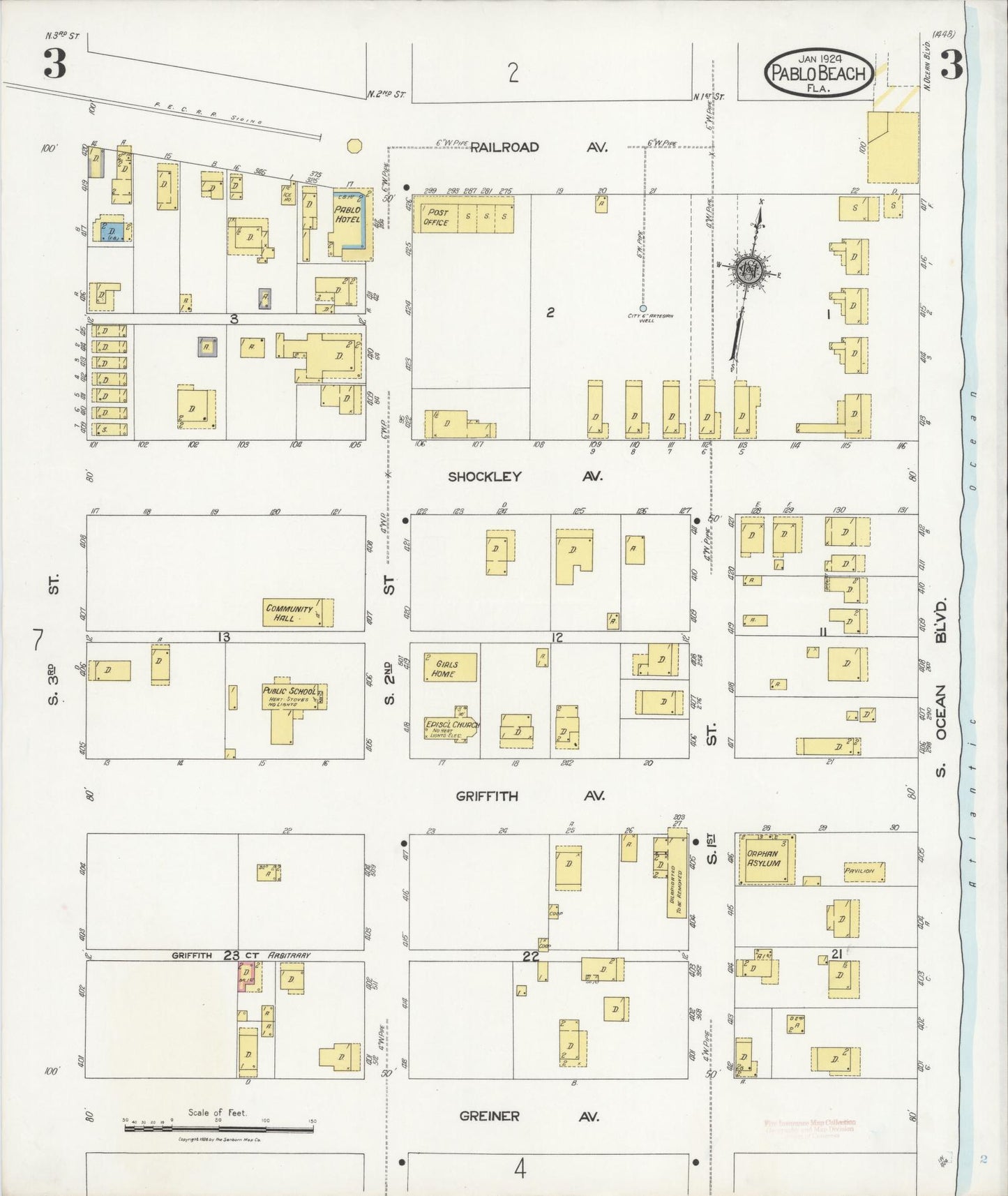 Sanborn Fire Insurance Map from Pablo Beach, Duval County, Florida (1924), Sheet #0003 - Historic Sanborn Fire Insurance Map Print, vintage old map wall art, antique decor, genealogy gift, Florida Florida map