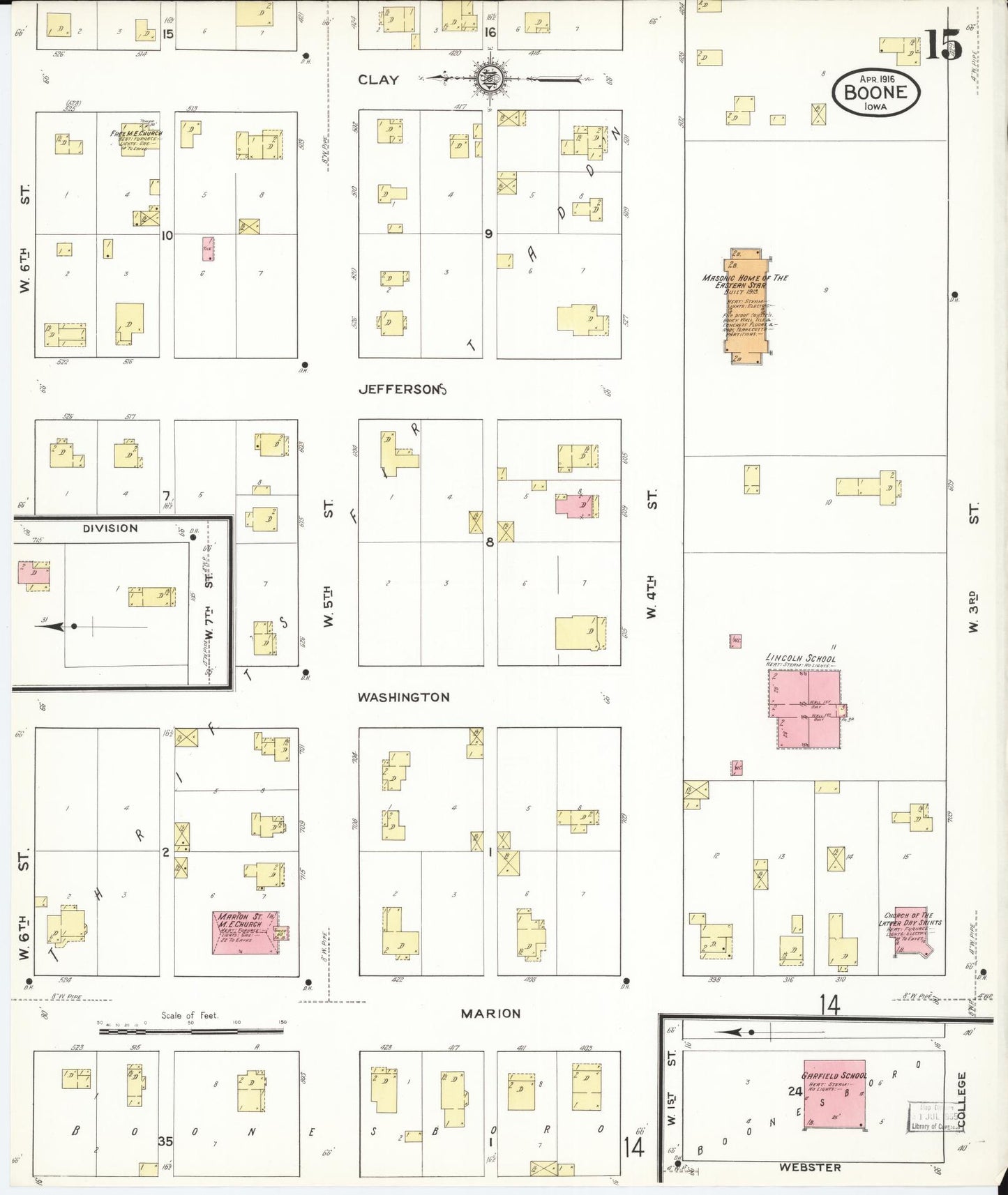 Sanborn Fire Insurance Map from Boone, Boone County, Iowa (1916), Sheet #0015 - Historic Sanborn Fire Insurance Map Print, vintage old map wall art