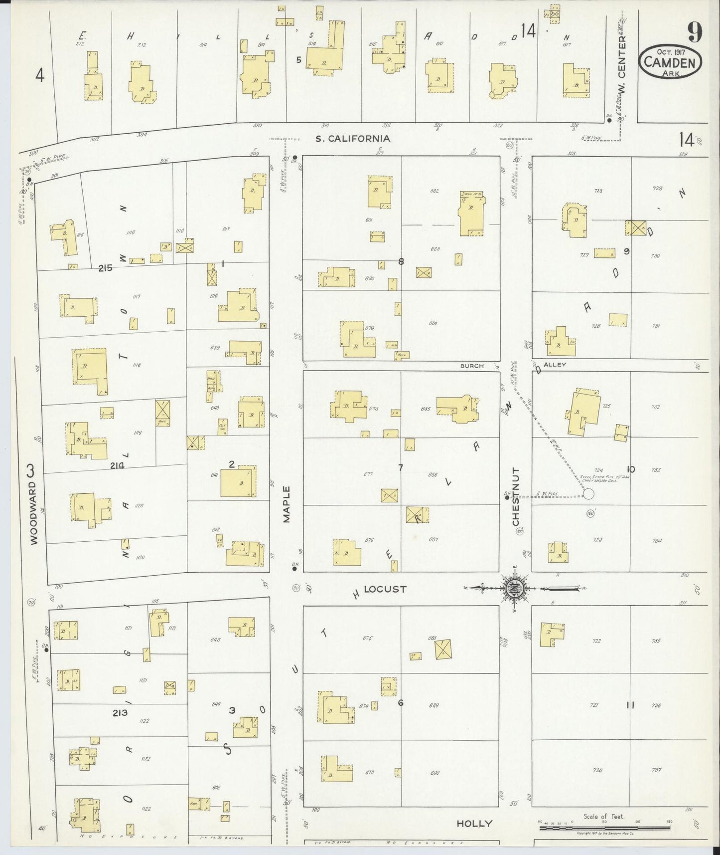 Sanborn Fire Insurance Map from Camden, Ouachita County, Arkansas (1917), Sheet #0009 - Historic Sanborn Fire Insurance Map Print, vintage old map wall art, antique decor, genealogy gift, Arkansas Arkansas map