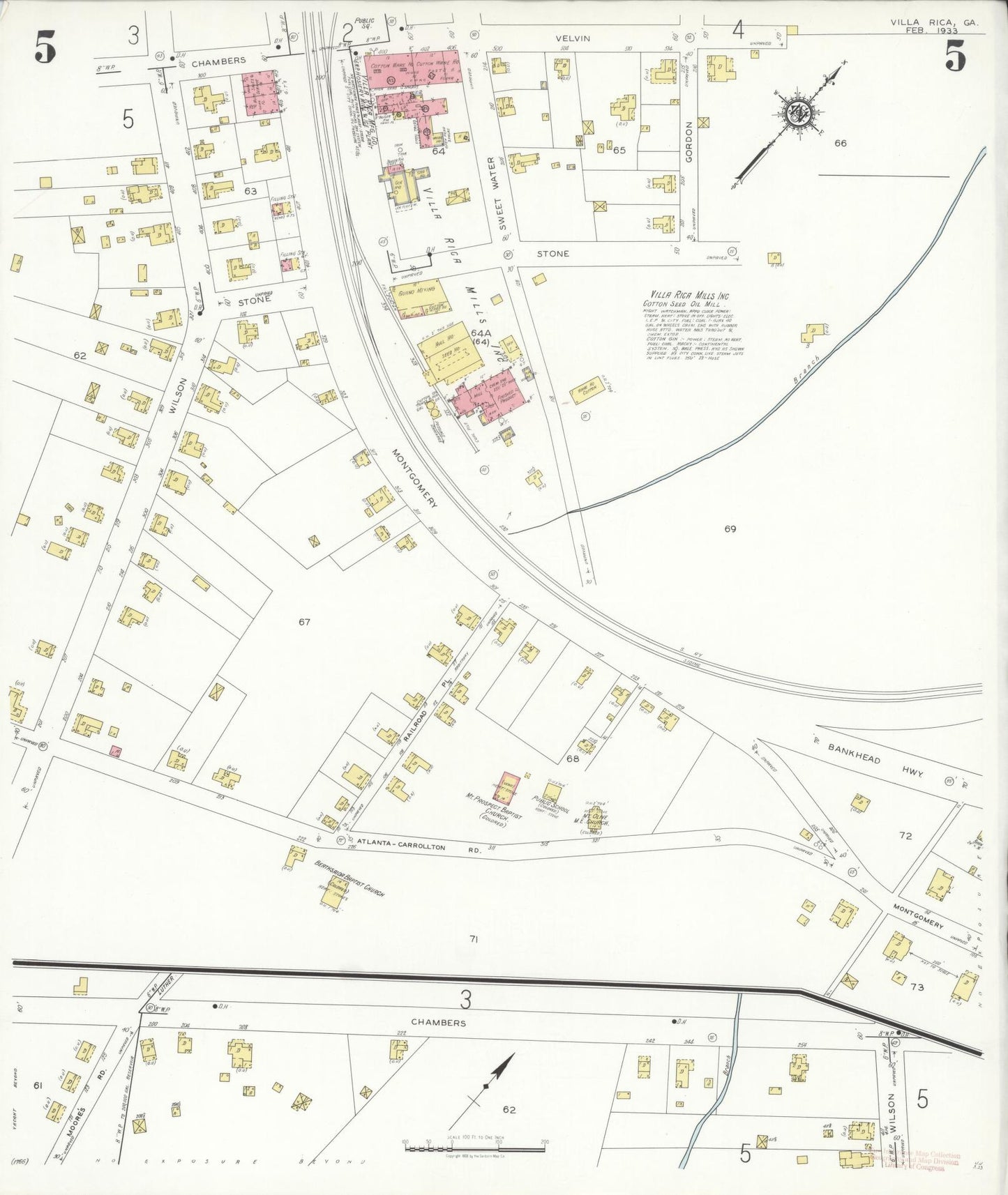 Sanborn Fire Insurance Map from Villa Rica, Carroll County, Georgia (1933), Sheet #0005 - Historic Sanborn Fire Insurance Map Print, vintage old map wall art, antique decor, genealogy gift, Georgia Georgia map