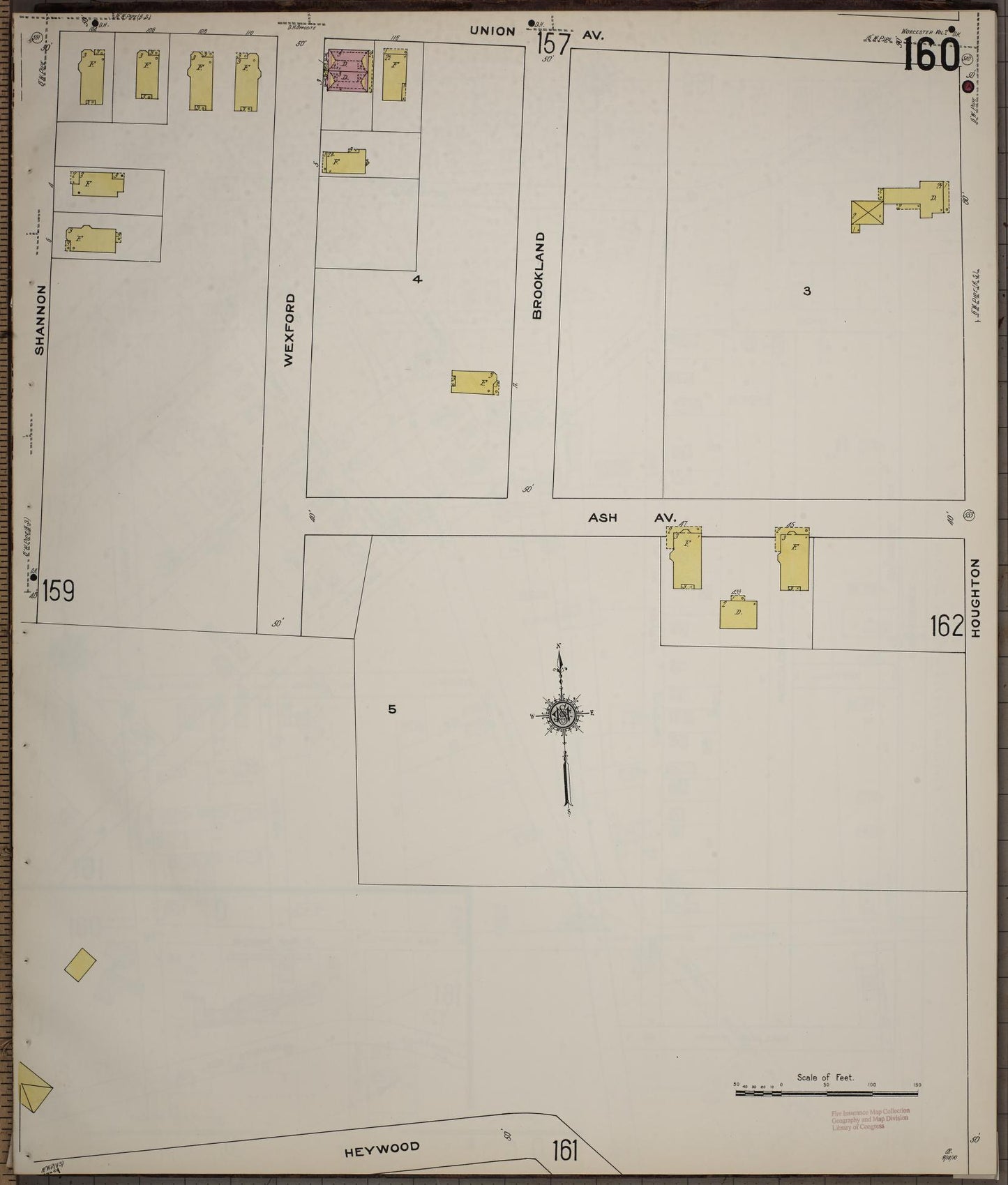 Sanborn Fire Insurance Map from Worcester, Worcester County, Massachusetts (1910), Sheet #0160 - Historic Sanborn Fire Insurance Map Print, vintage old map wall art, antique decor, genealogy gift, Massachusetts Massachusetts map
