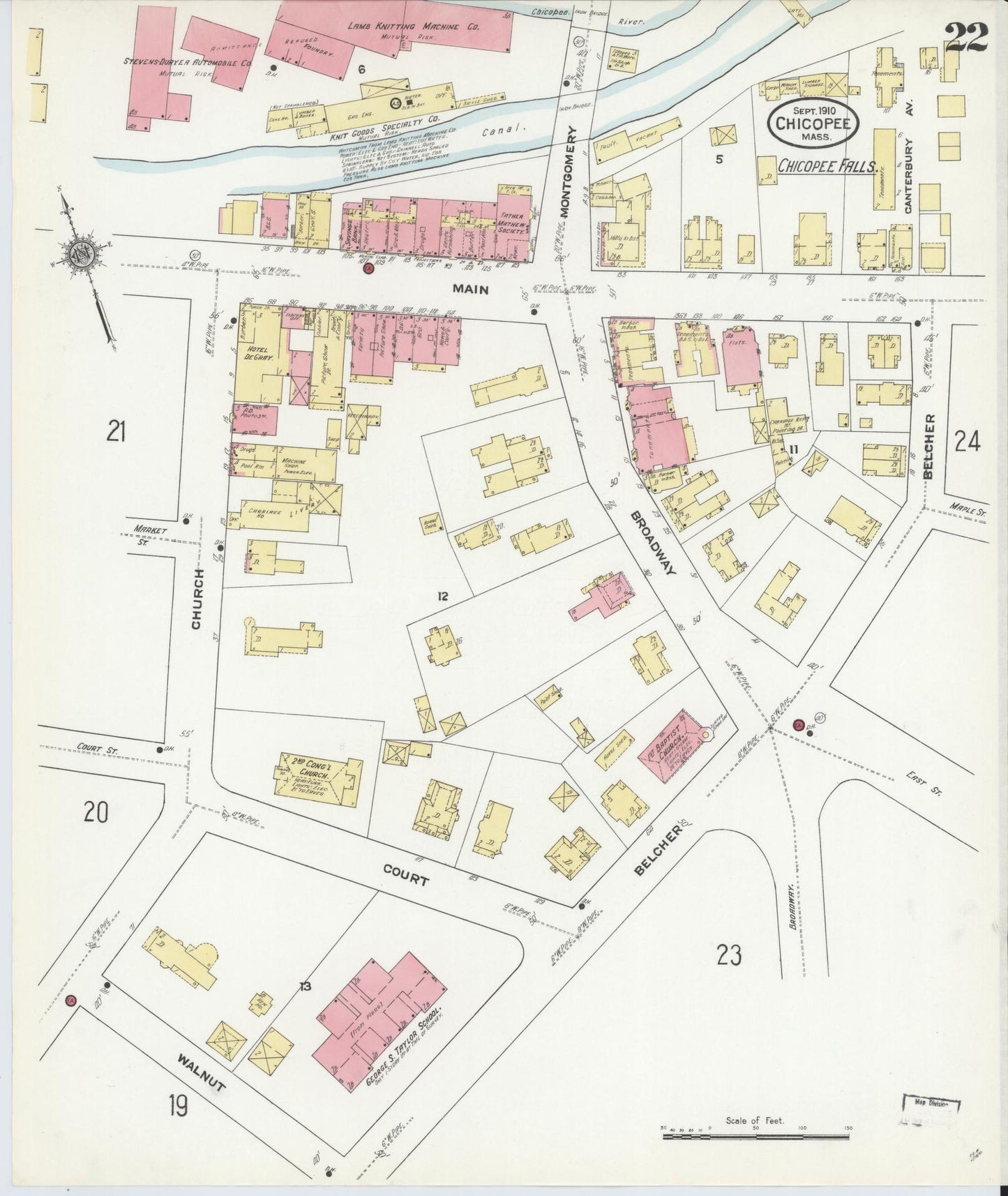 Sanborn Fire Insurance Map from Chicopee, Hampden County, Massachusetts (1910), Sheet #0022 - Historic Sanborn Fire Insurance Map Print, vintage old map wall art, antique decor, genealogy gift, Massachusetts Massachusetts map