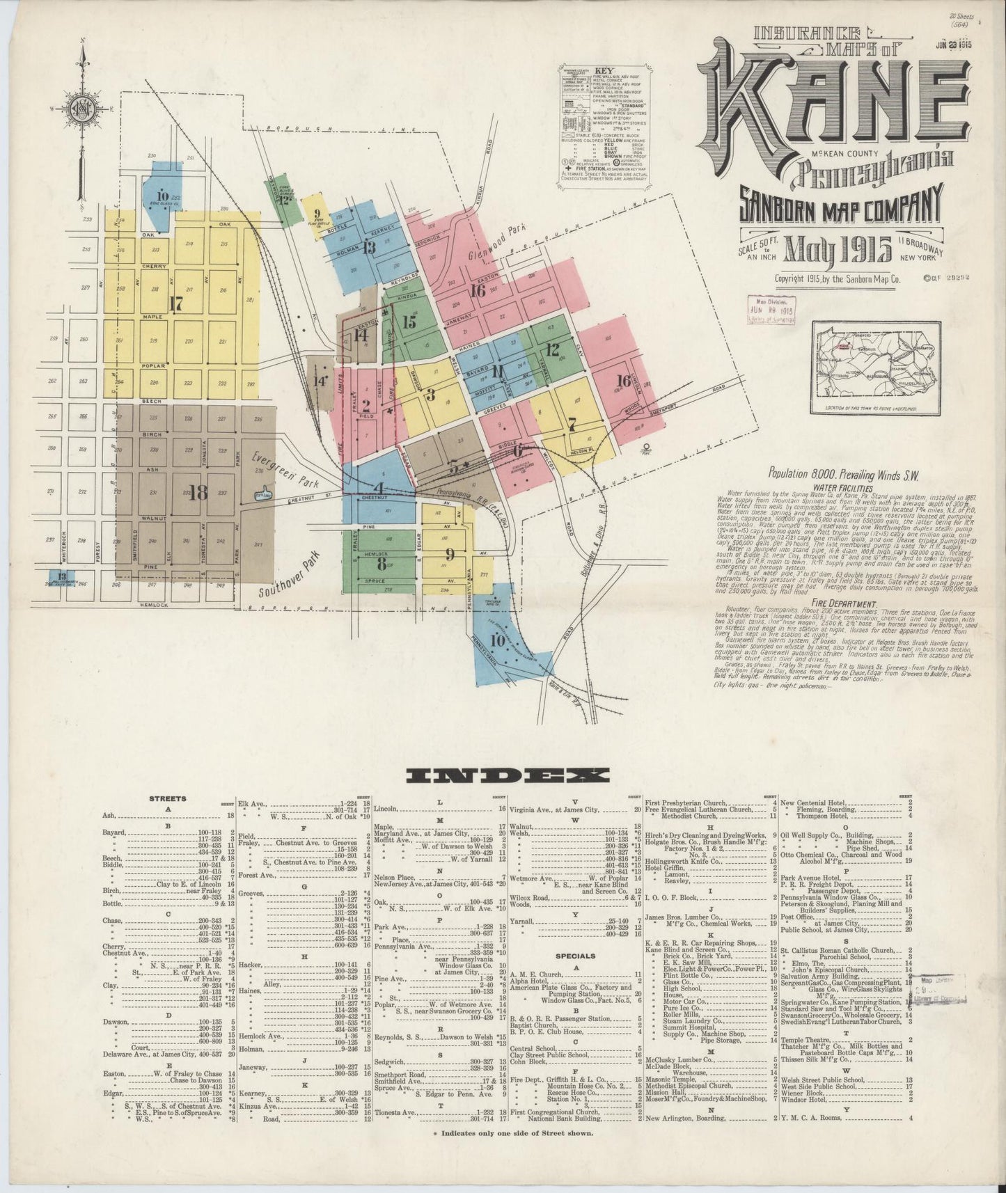 Sanborn Fire Insurance Map from Kane, McKean County, Pennsylvania. (1915) – Historic Sanborn Fire Insurance Map Print