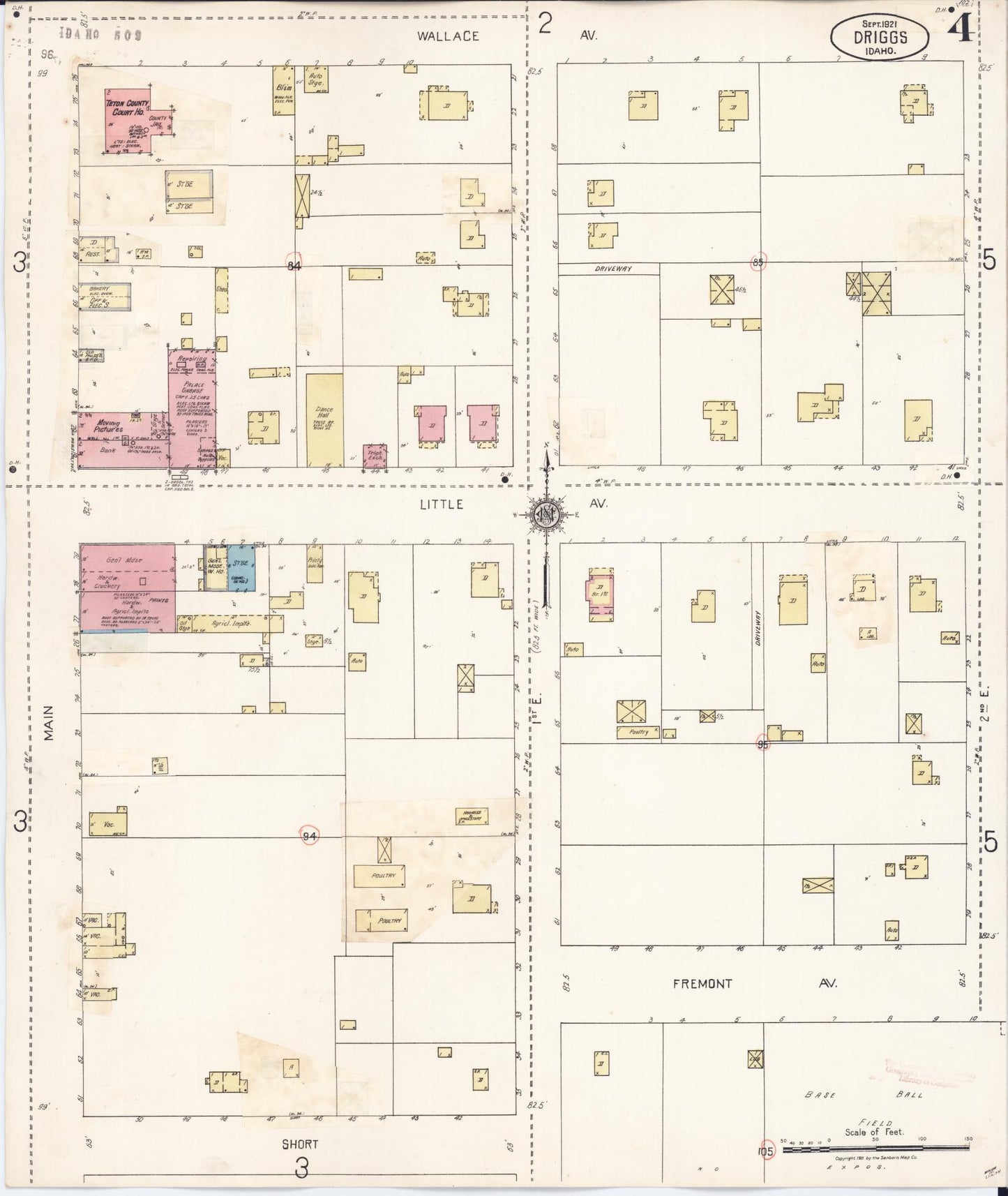 Sanborn Fire Insurance Map from Driggs, Teton County, Idaho (1929), Sheet #0004 - Historic Sanborn Fire Insurance Map Print, vintage old map wall art, antique decor, genealogy gift, Idaho Idaho map