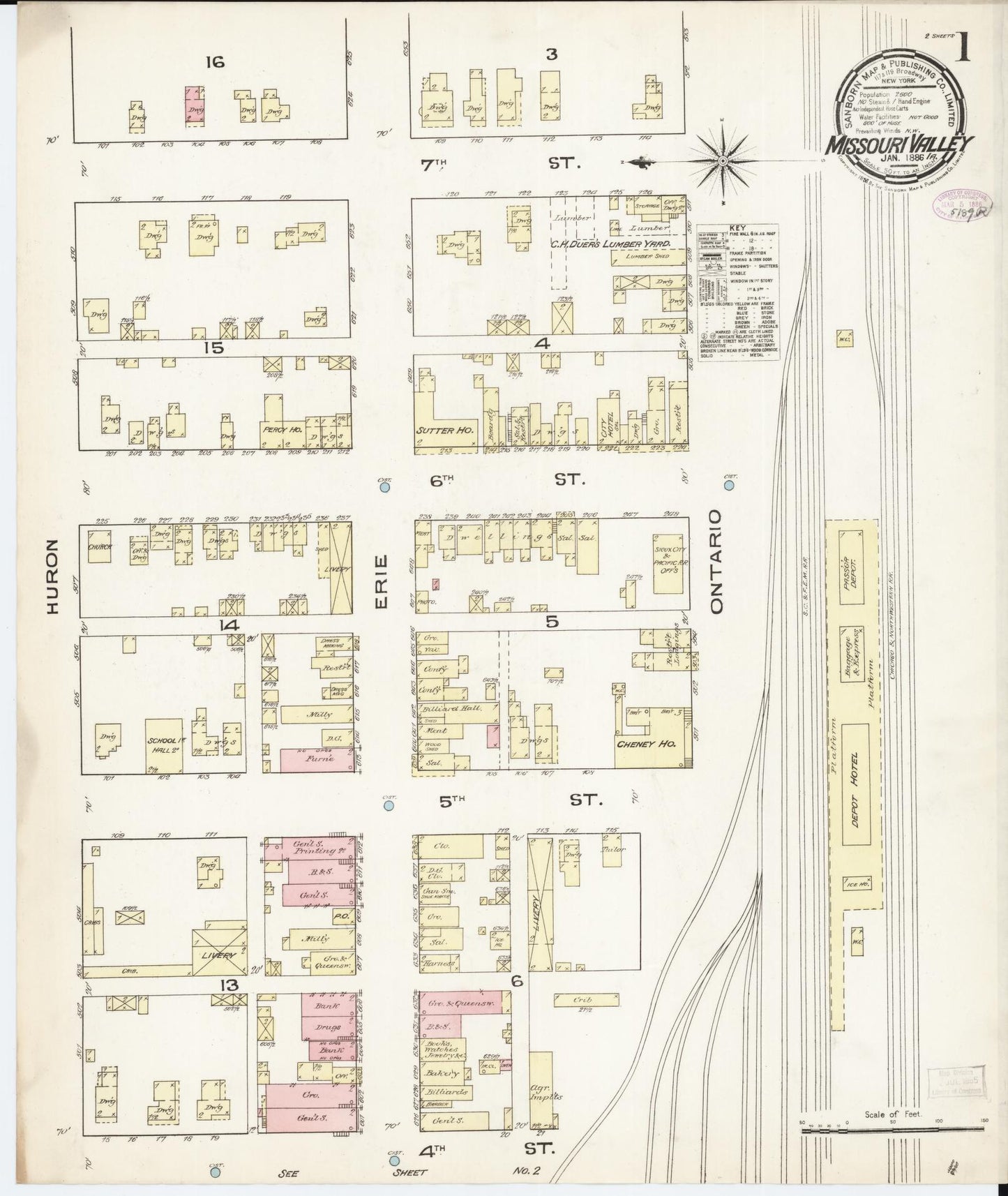 Sanborn Fire Insurance Map from Missouri Valley, Harrison County, Iowa (1886), Sheet #0001 - Historic Sanborn Fire Insurance Map Print, vintage old map wall art, antique decor, genealogy gift, Missouri Missouri map