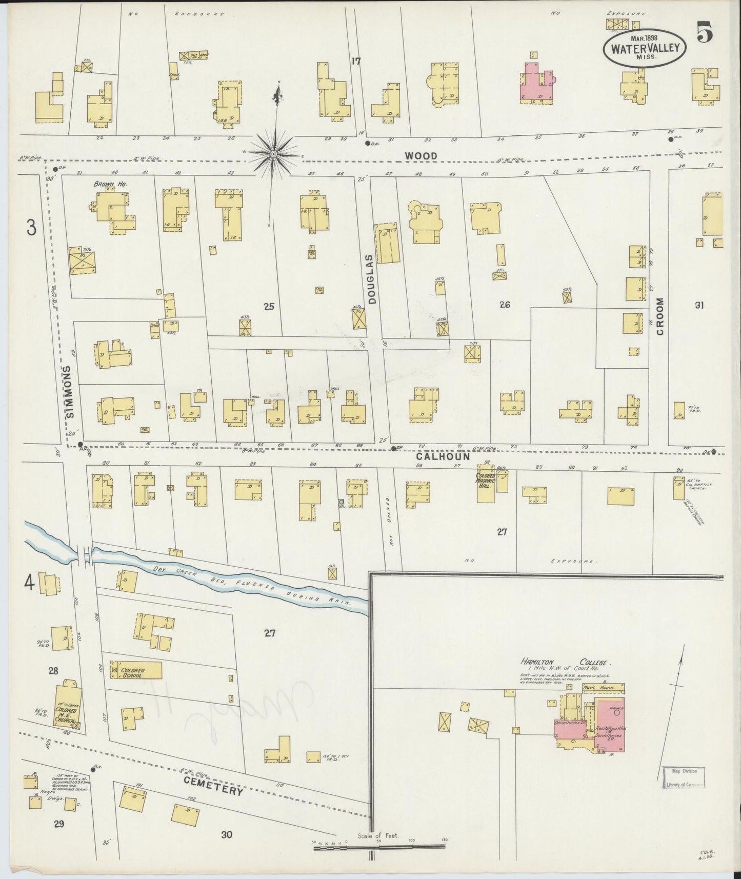 Sanborn Fire Insurance Map from Water Valley, Yalobusha County, Mississippi (1898), Sheet #0005 - Historic Sanborn Fire Insurance Map Print, vintage old map wall art, antique decor, genealogy gift, Mississippi Mississippi map