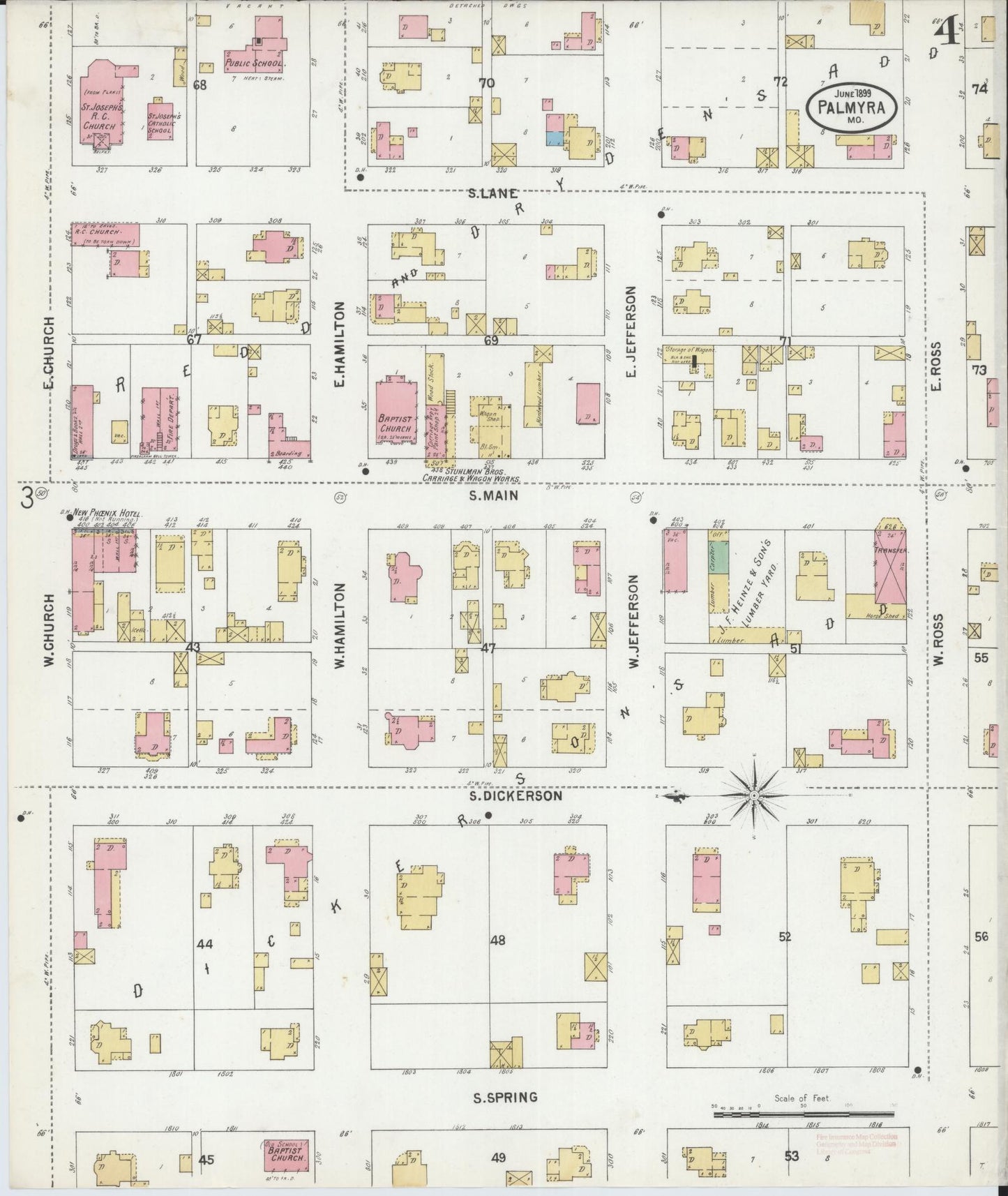 Sanborn Fire Insurance Map from Palmyra, Marion County, Missouri (1899), Sheet #0004 - Historic Sanborn Fire Insurance Map Print, vintage old map wall art, antique decor, genealogy gift, Missouri Missouri map