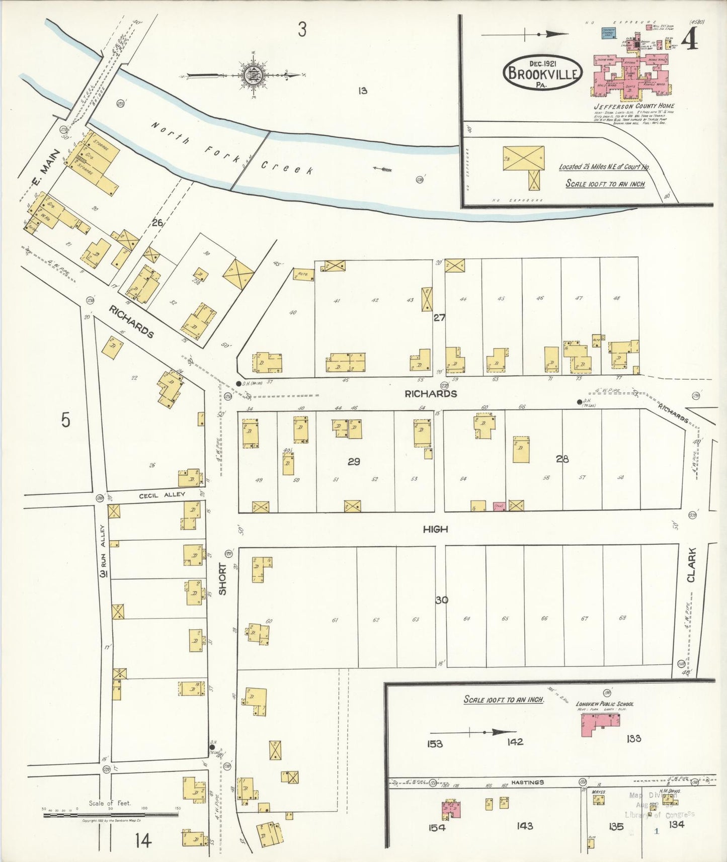 Sanborn Fire Insurance Map from Brookville, Jefferson County, Pennsylvania (1921), Sheet #0004 - Historic Sanborn Fire Insurance Map Print, vintage old map wall art, antique decor, genealogy gift, Pennsylvania Pennsylvania map