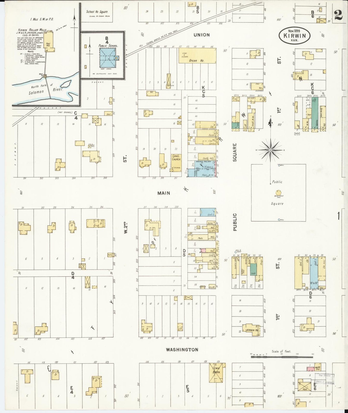 Sanborn Fire Insurance Map from Kirwin, Phillips County, Kansas (1899), Sheet #0002 - Complete Map Set gallery image, historic Sanborn map, vintage wall art, Kansas Kansas