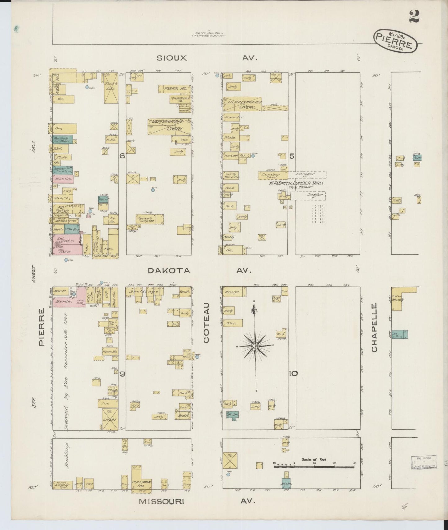 Sanborn Fire Insurance Map from Pierre, Hughes County, South Dakota (1885), Sheet #0002 - Historic Sanborn Fire Insurance Map Print, vintage old map wall art, antique decor, genealogy gift, South Dakota South Dakota map