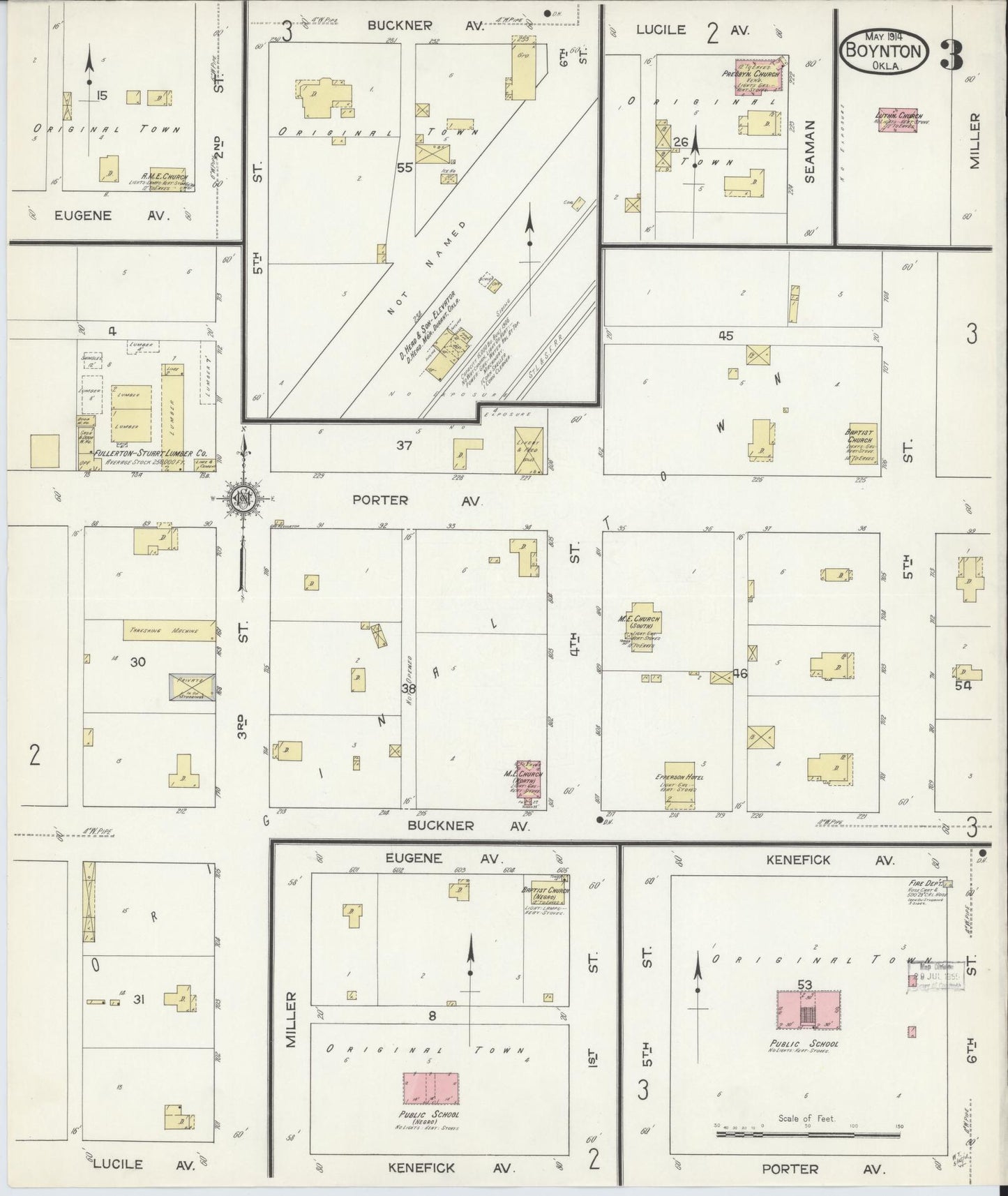 Sanborn Fire Insurance Map from Boynton, Muskogee County, Oklahoma (1914), Sheet #0003 - Complete Map Set gallery image, historic Sanborn map, vintage wall art, Oklahoma Oklahoma