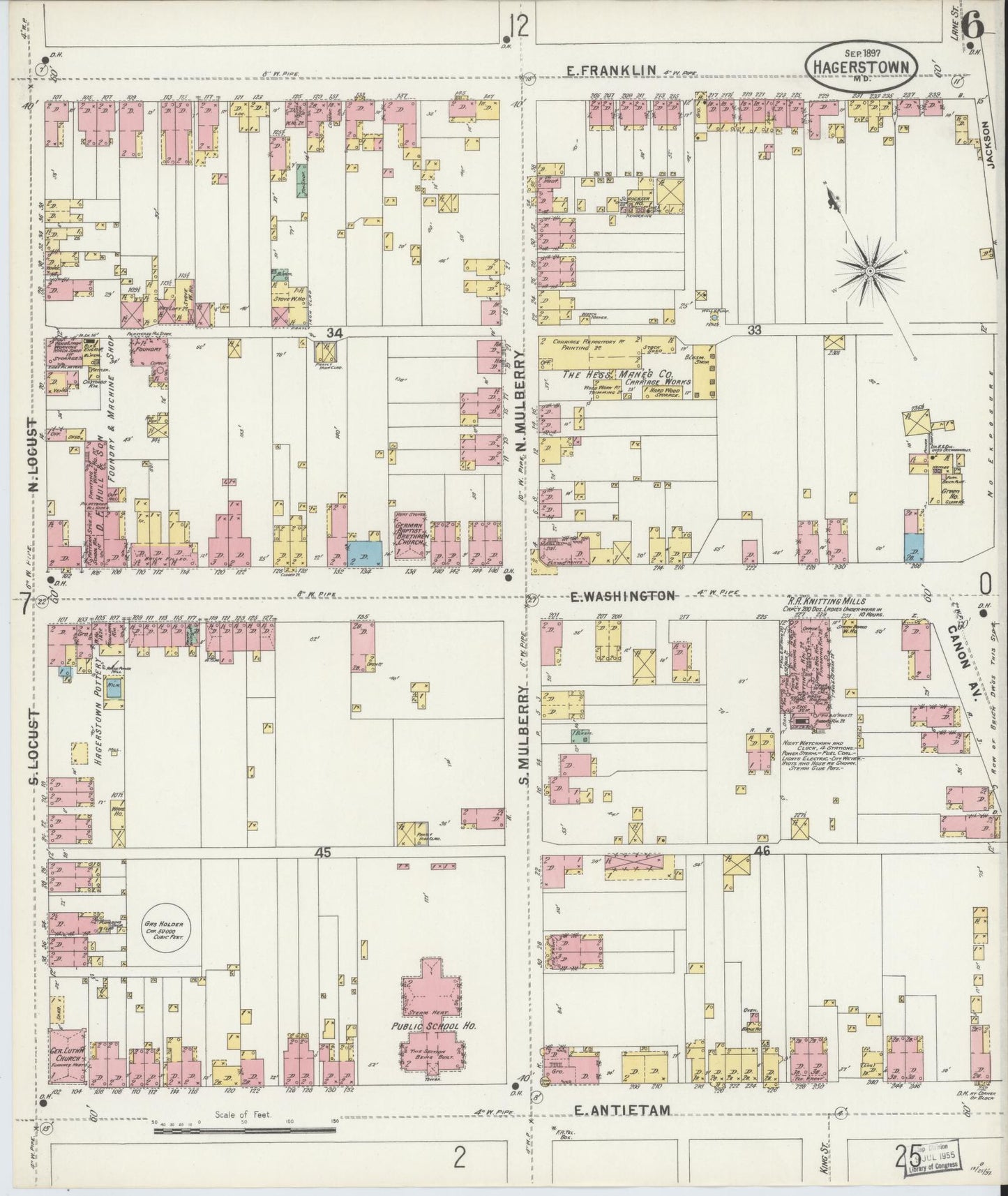 Washington, Maryland - 1897 - Sanborn Fire Insurance Map, Sheet #0006 - Historic Sanborn Fire Insurance Map Print, Washington Maryland 1897 0006 vintage old map wall art