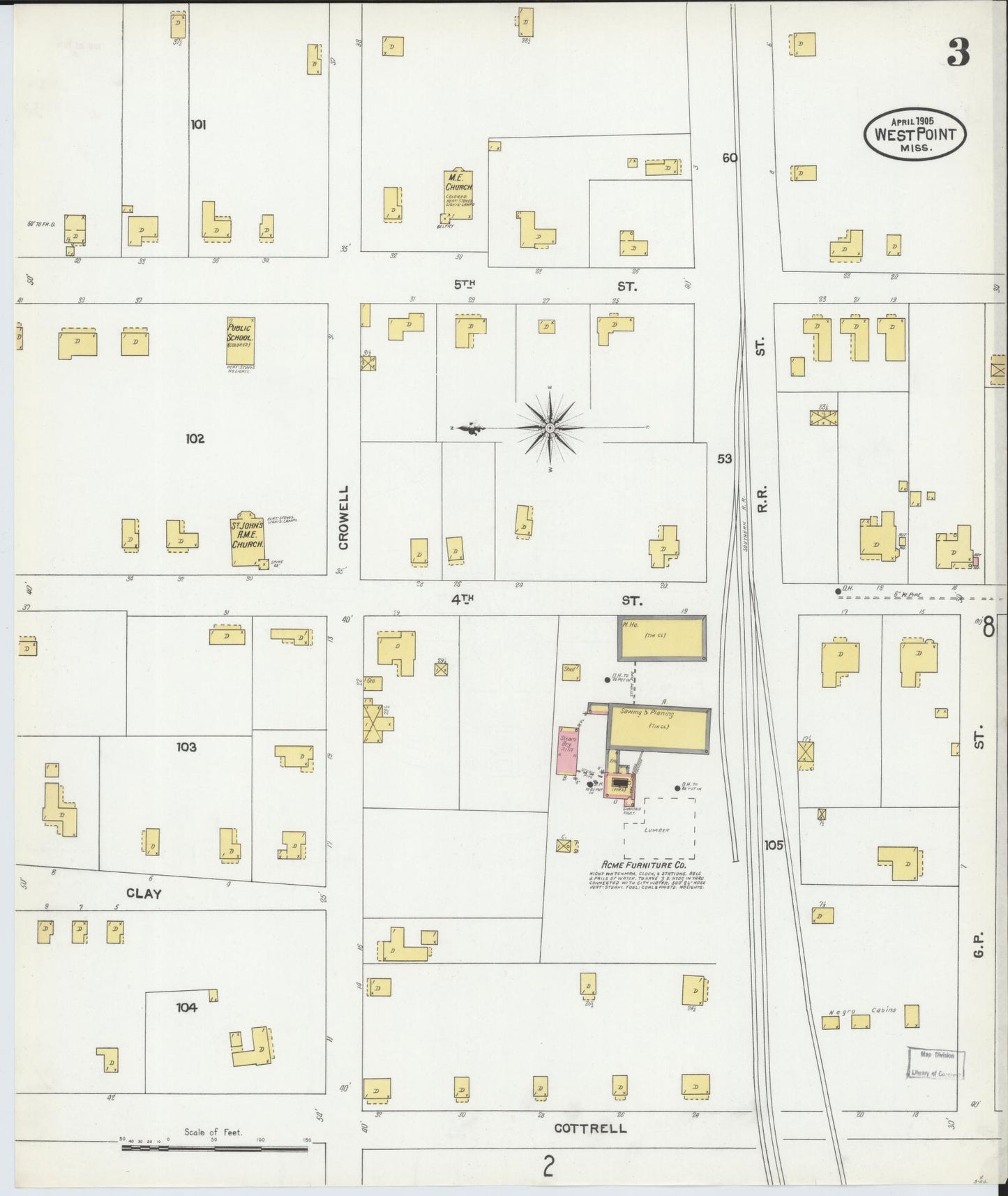 Sanborn Fire Insurance Map from West Point, Clay County, Mississippi (1905), Sheet #0003 - Historic Sanborn Fire Insurance Map Print, vintage old map wall art, antique decor, genealogy gift, Mississippi Mississippi map