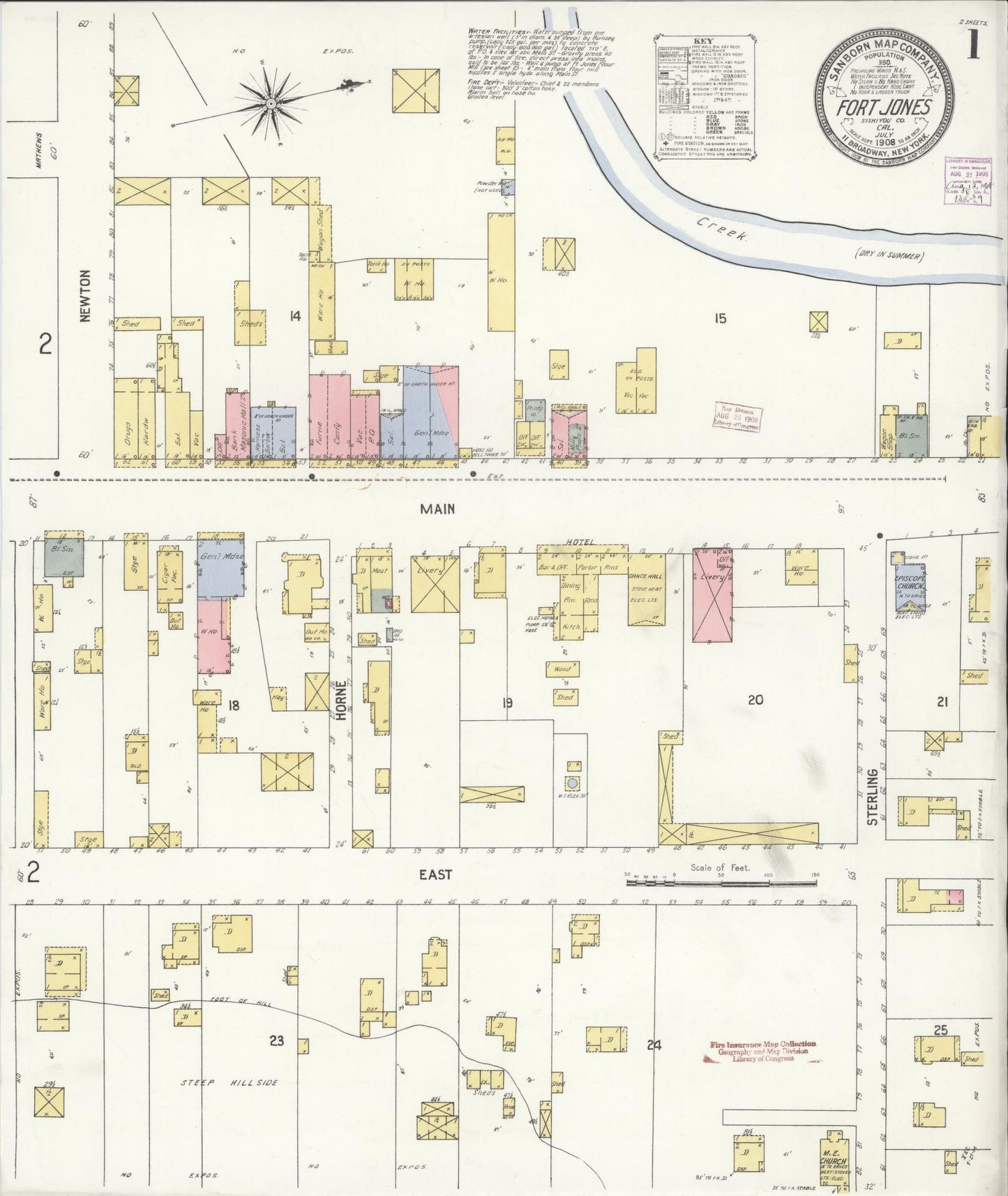 Sanborn Fire Insurance Map from Fort Jones, Siskiyou County, California (1908), Sheet #0001 - Historic Sanborn Fire Insurance Map Print, vintage old map wall art, antique decor, genealogy gift, California California map