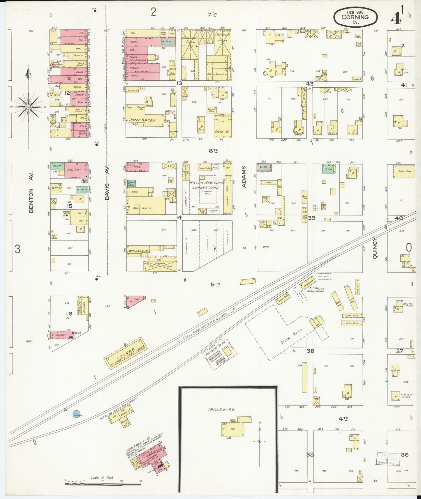 Sanborn Fire Insurance Map from Corning, Adams County, Iowa (1899), Sheet #0004 - Historic Sanborn Fire Insurance Map Print, vintage old map wall art