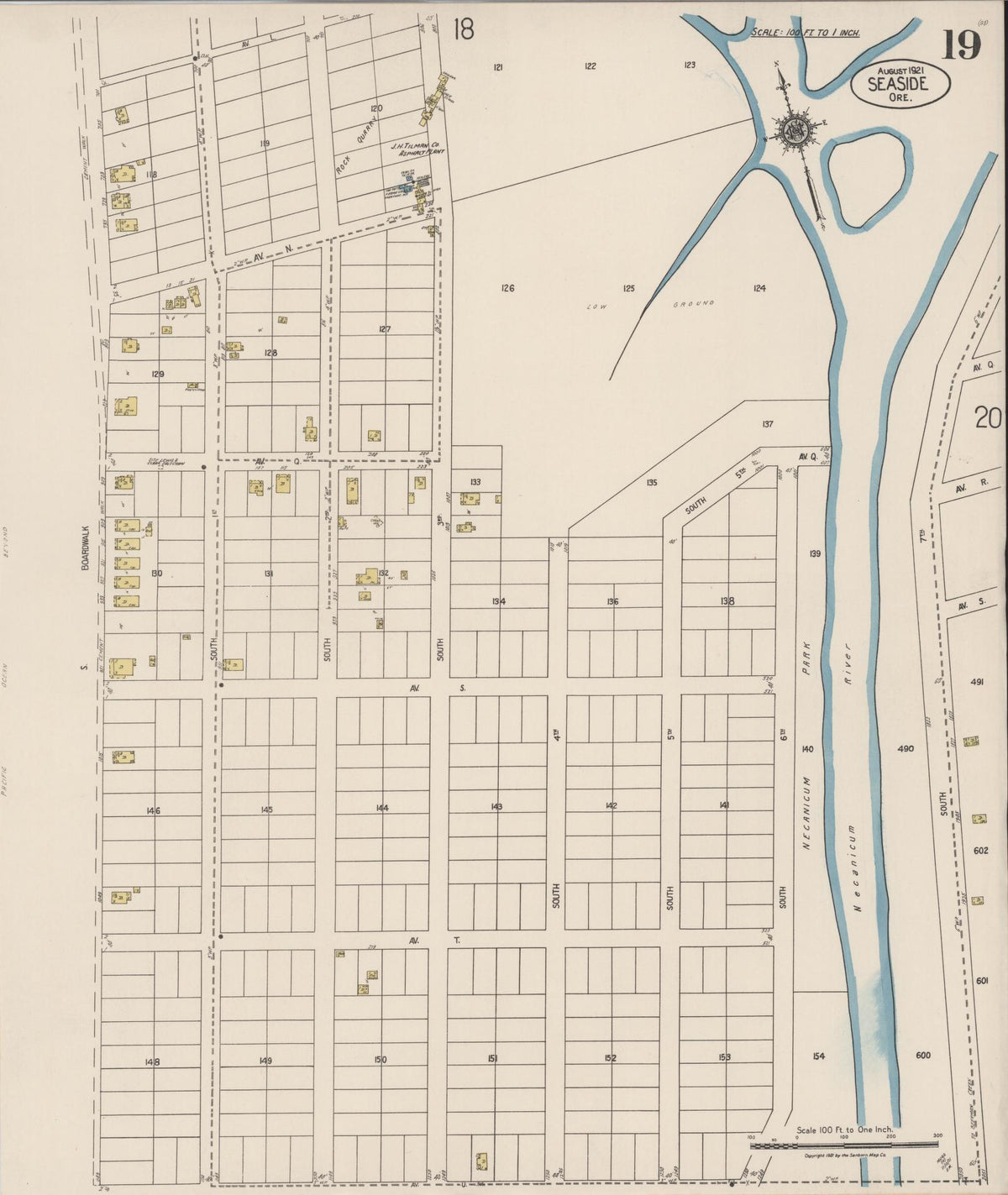 Sanborn Fire Insurance Map from Seaside, Clatsop County, Oregon (1921), Sheet #0019 - Historic Sanborn Fire Insurance Map Print, vintage old map wall art, antique decor, genealogy gift, Oregon Oregon map
