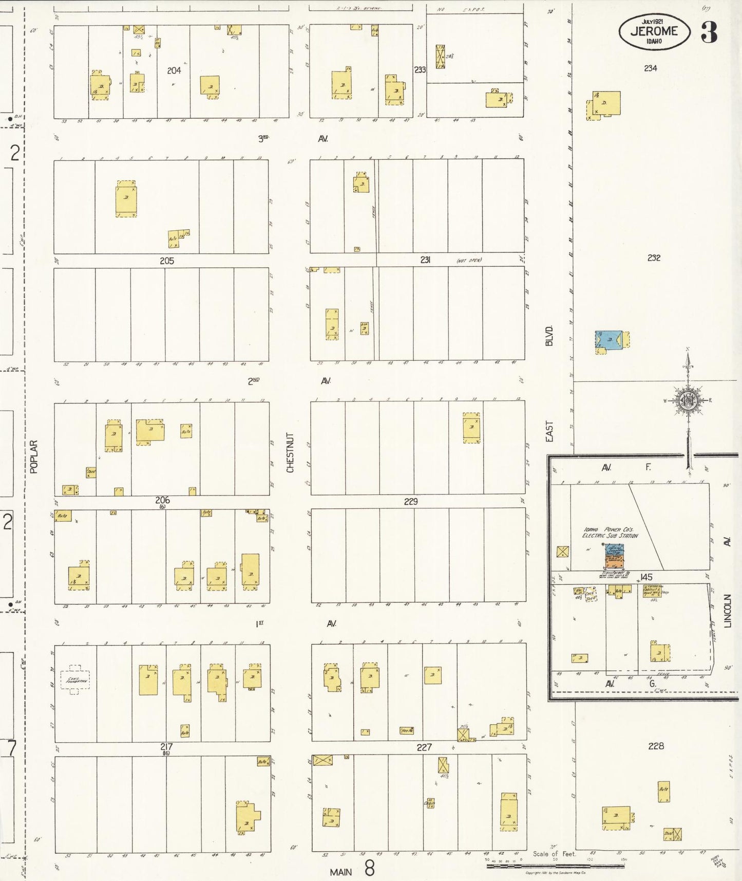 Sanborn Fire Insurance Map from Jerome, Jerome County, Idaho (1921), Sheet #0003 - Historic Sanborn Fire Insurance Map Print, vintage old map wall art, antique decor, genealogy gift, Idaho Idaho map