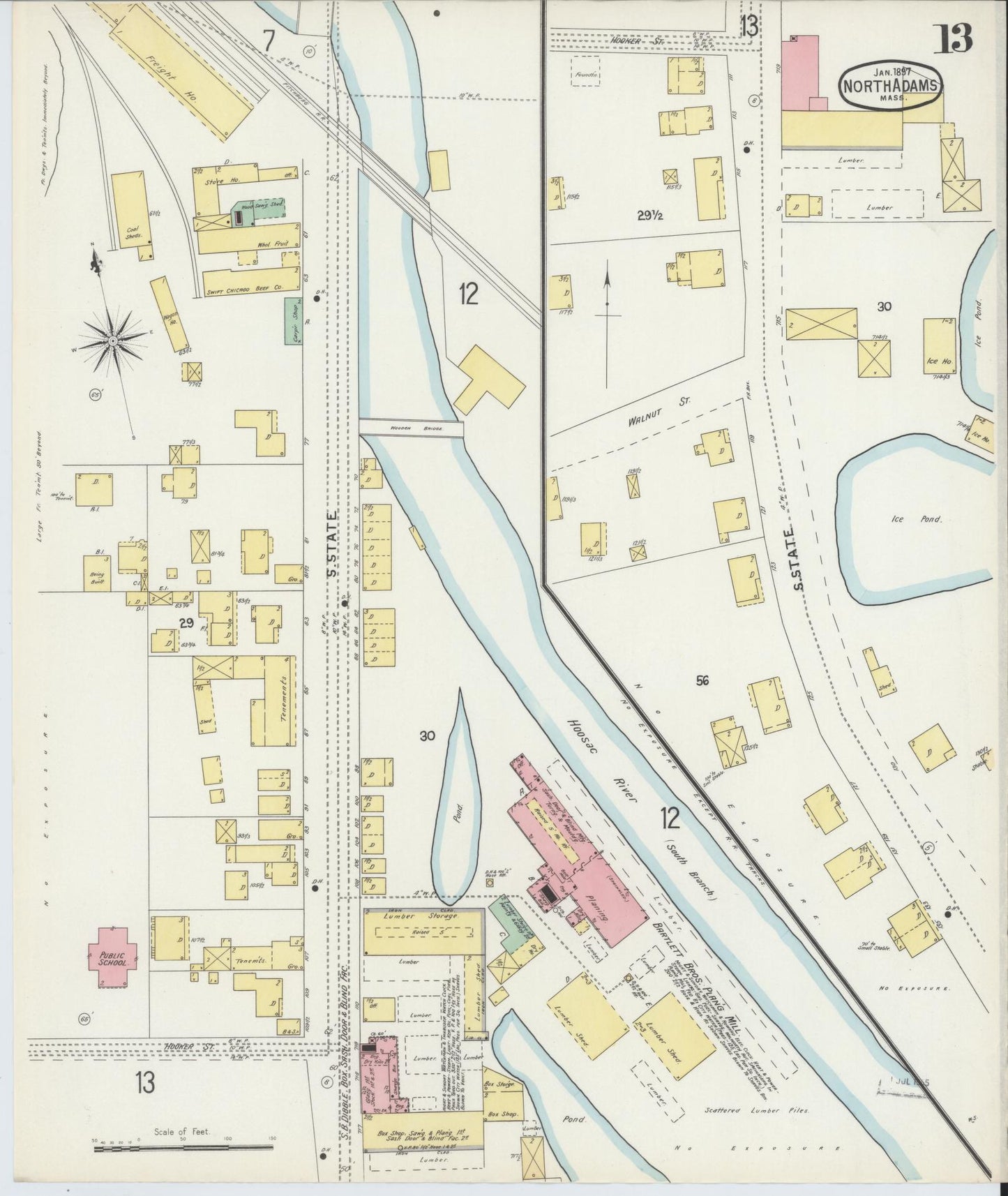 Sanborn Fire Insurance Map from North Adams, Berkshire County, Massachusetts (1897), Sheet #0013 - Historic Sanborn Fire Insurance Map Print, vintage old map wall art, antique decor, genealogy gift, Massachusetts Massachusetts map