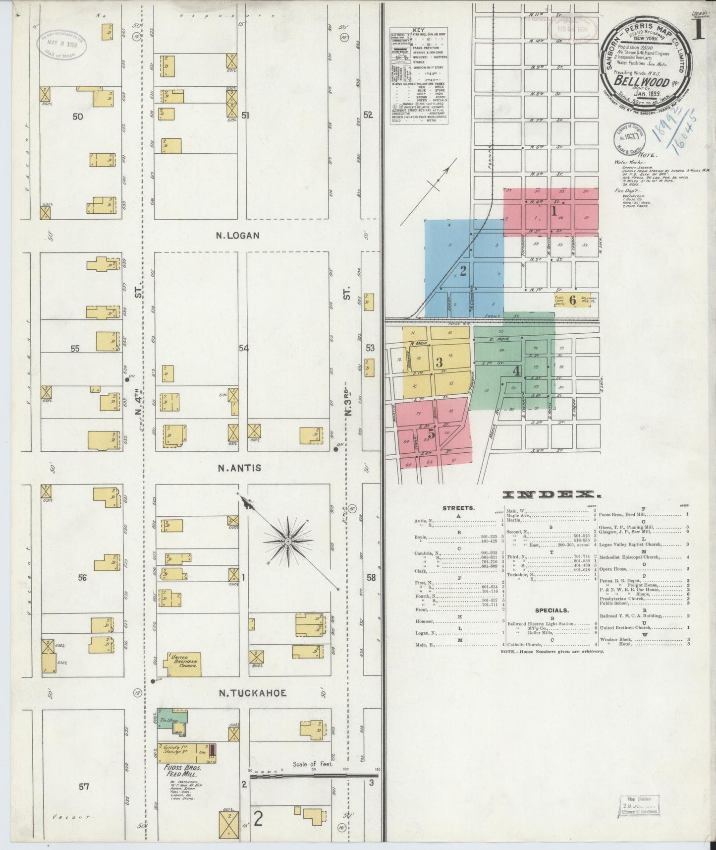Sanborn Fire Insurance Map from Bellwood, Blair County, Pennsylvania (1899), Sheet #0001 - Historic Sanborn Fire Insurance Map Print, vintage old map wall art, antique decor, genealogy gift, Pennsylvania Pennsylvania map
