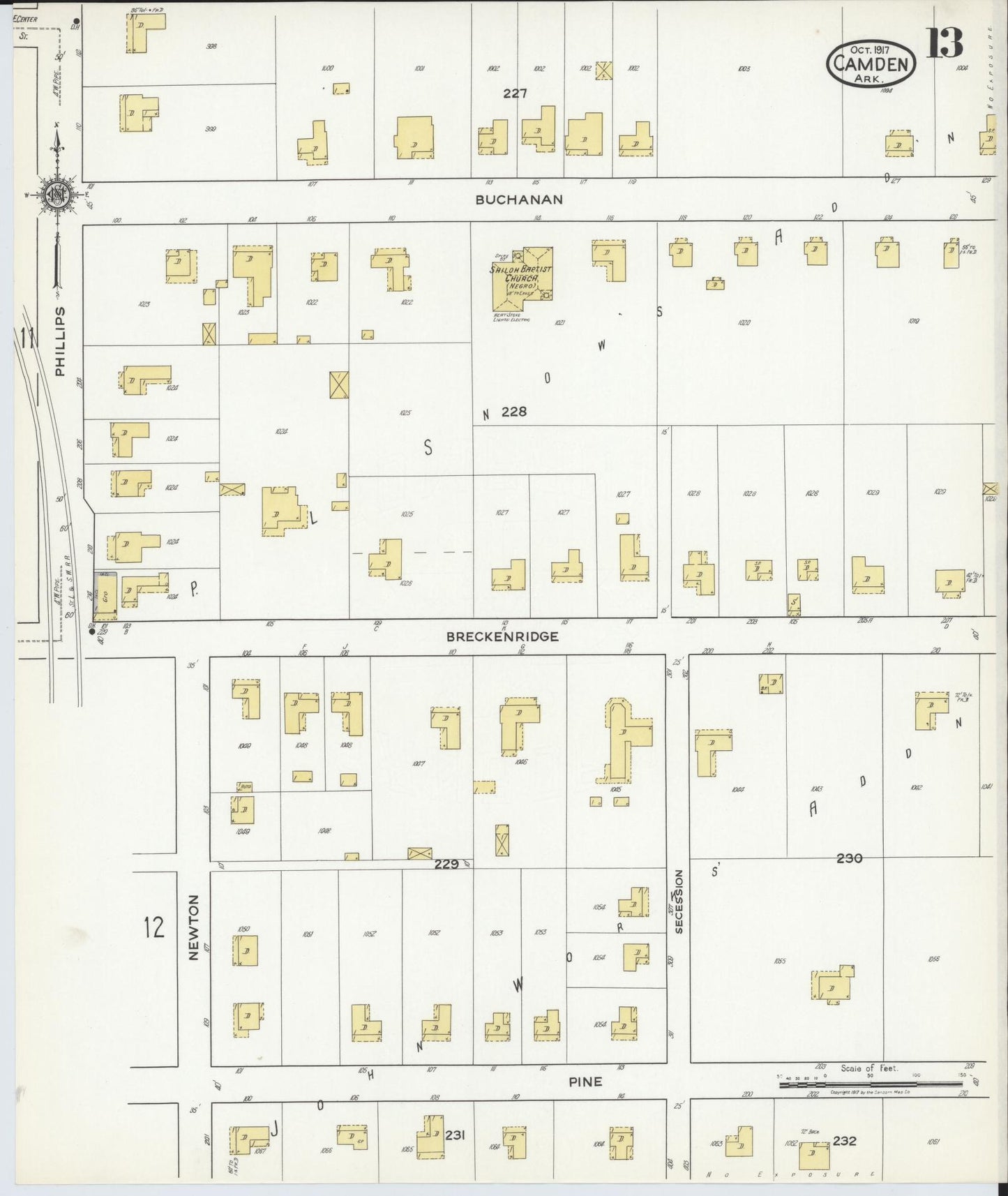 Sanborn Fire Insurance Map from Camden, Ouachita County, Arkansas (1917), Sheet #0013 - Historic Sanborn Fire Insurance Map Print, vintage old map wall art, antique decor, genealogy gift, Arkansas Arkansas map