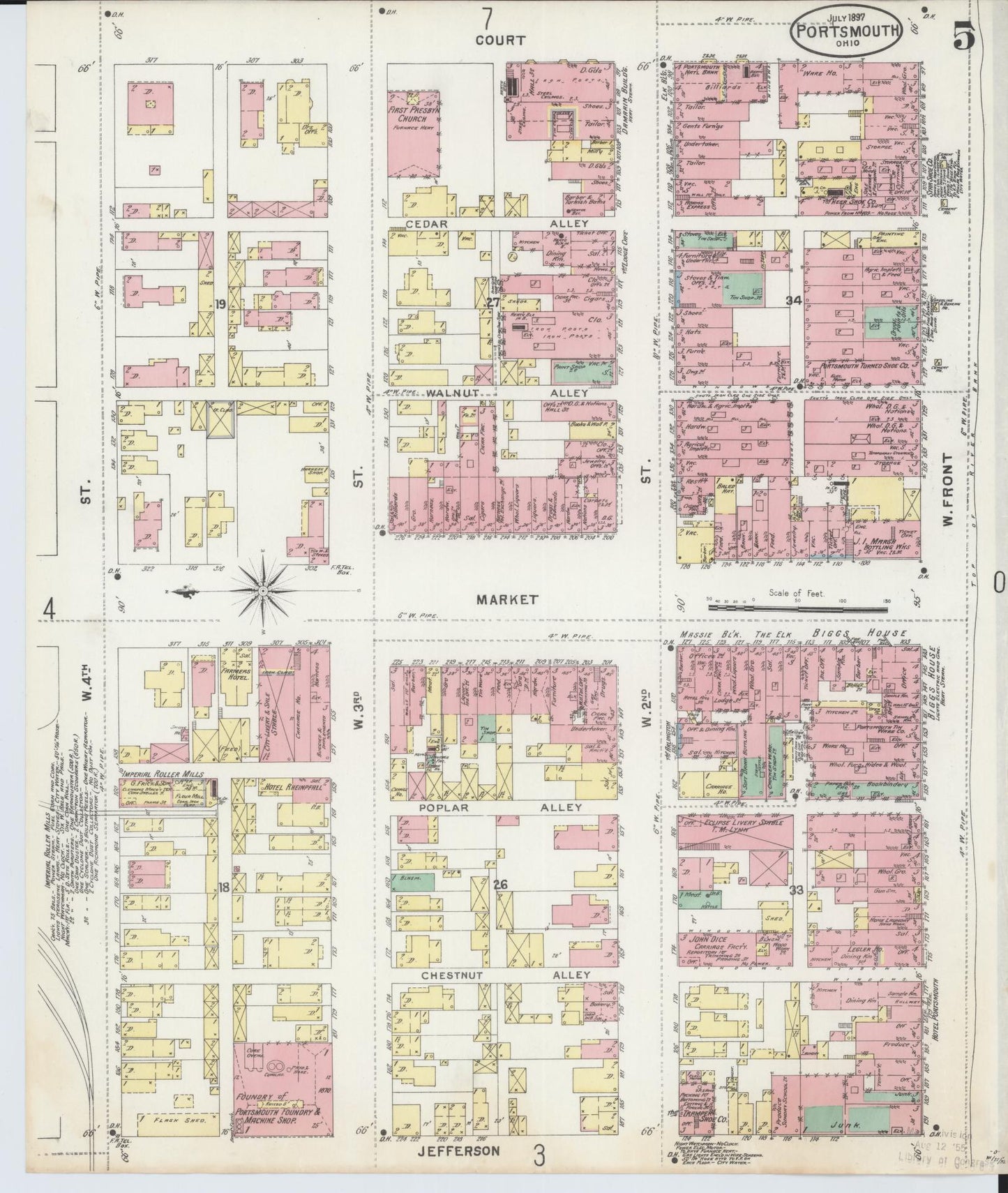 Sanborn Fire Insurance Map from Portsmouth, Scioto County, Ohio (1897), Sheet #0005 - Historic Sanborn Fire Insurance Map Print, vintage old map wall art, antique decor, genealogy gift, Ohio Ohio map