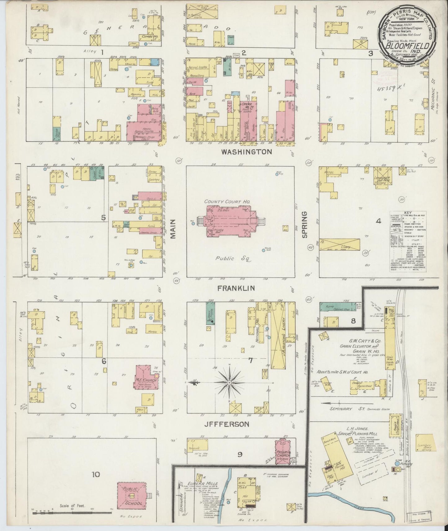 Sanborn Fire Insurance Map from Bloomfield, Greene County, Indiana. (1892) – Historic Sanborn Fire Insurance Map Print