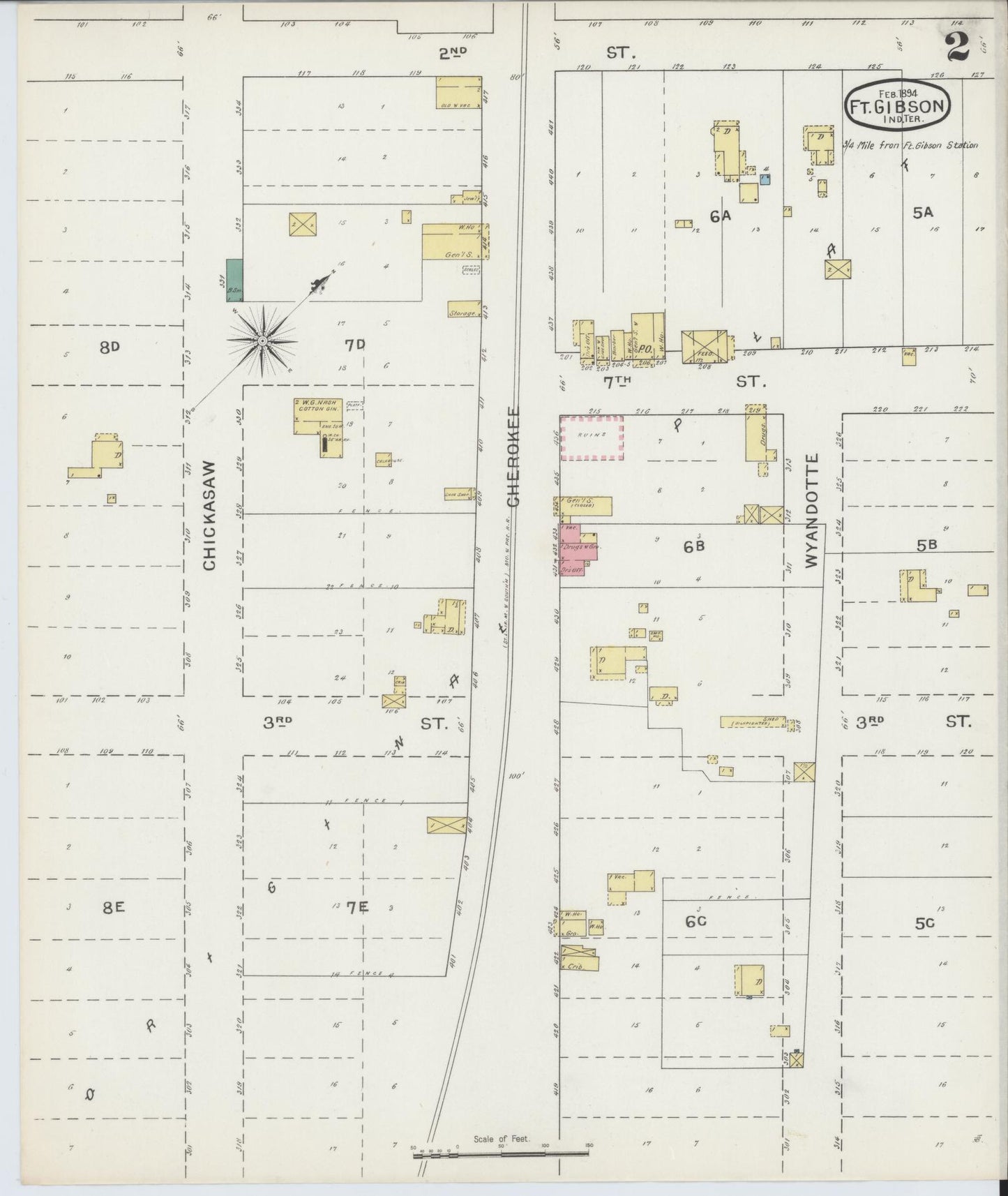 Sanborn Fire Insurance Map from Fort Gibson, Muskogee County, Oklahoma (1894), Sheet #0002 - Complete Map Set gallery image, historic Sanborn map, vintage wall art, Oklahoma Oklahoma
