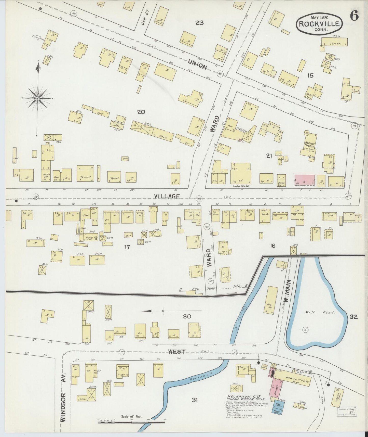 Sanborn Fire Insurance Map from Rockville, Tolland County, Connecticut (1892), Sheet #0006 - Complete Map Set gallery image, historic Sanborn map, vintage wall art, Connecticut Connecticut