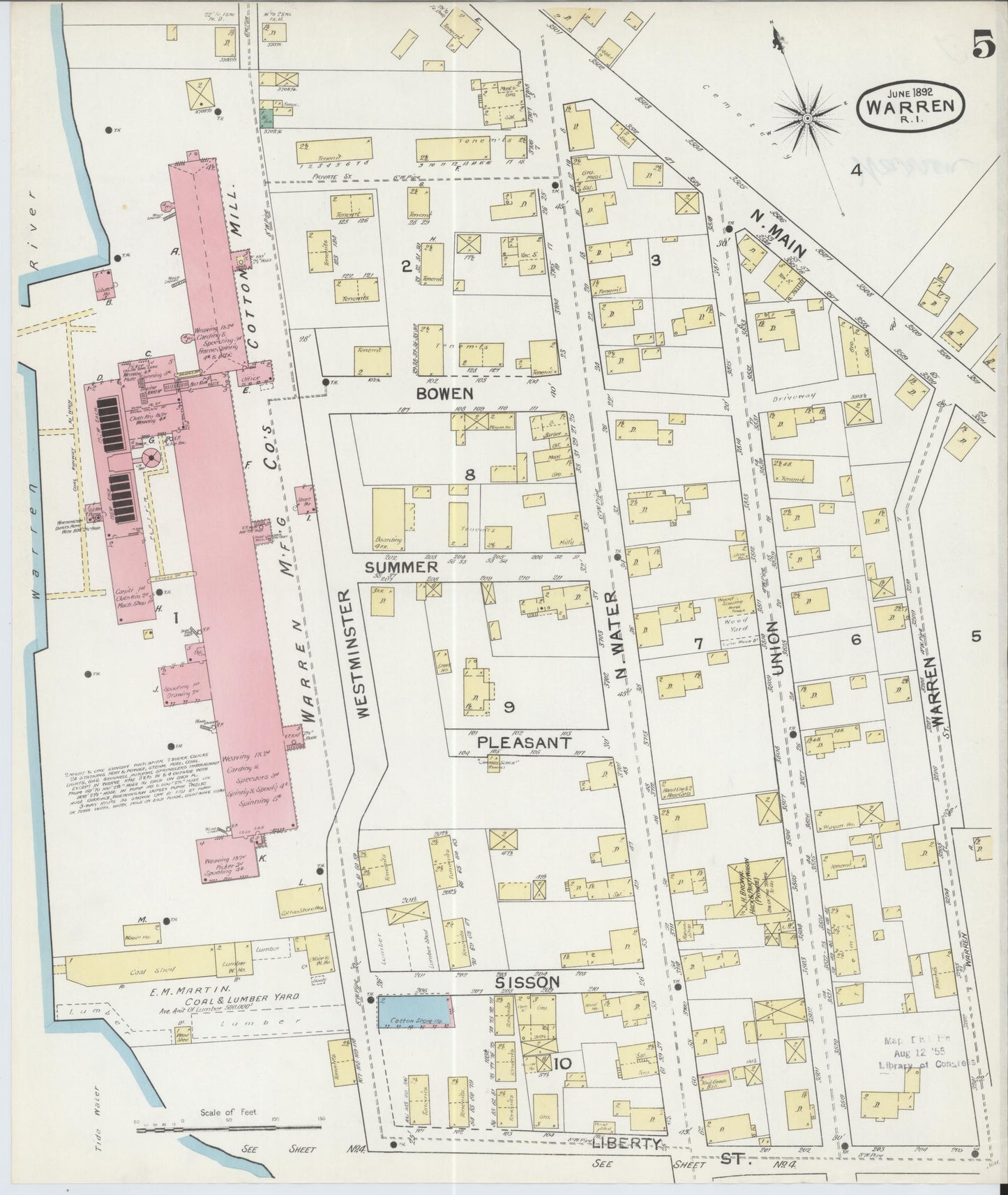 Sanborn Fire Insurance Map from Warren, Bristol County, Rhode Island (1892), Sheet #0005 - Complete Map Set gallery image, historic Sanborn map, vintage wall art, Rhode Island Rhode Island