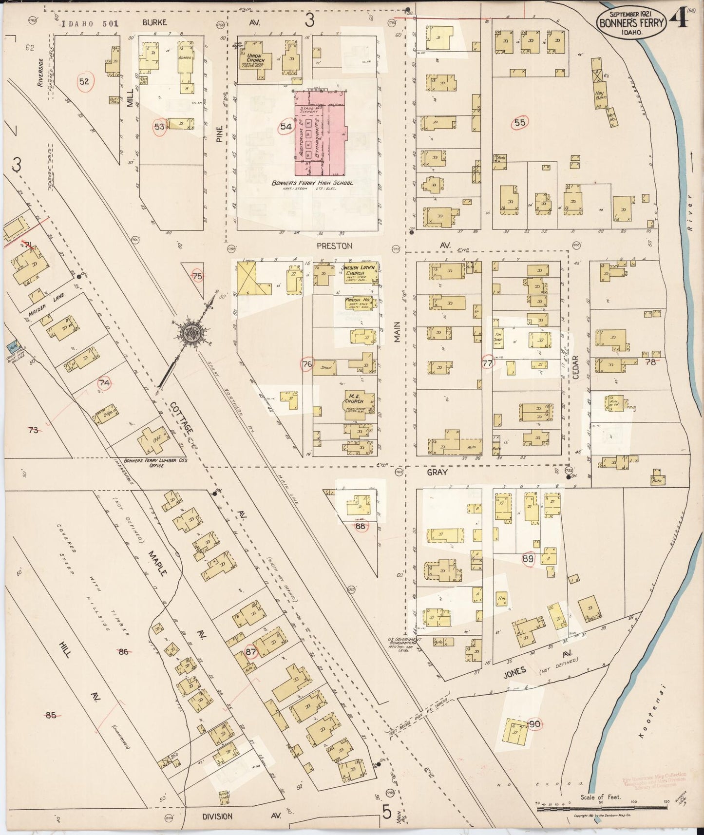 Sanborn Fire Insurance Map from Bonners Ferry, Boundary County, Idaho (1930), Sheet #0004 - Historic Sanborn Fire Insurance Map Print, vintage old map wall art, antique decor, genealogy gift, Idaho Idaho map