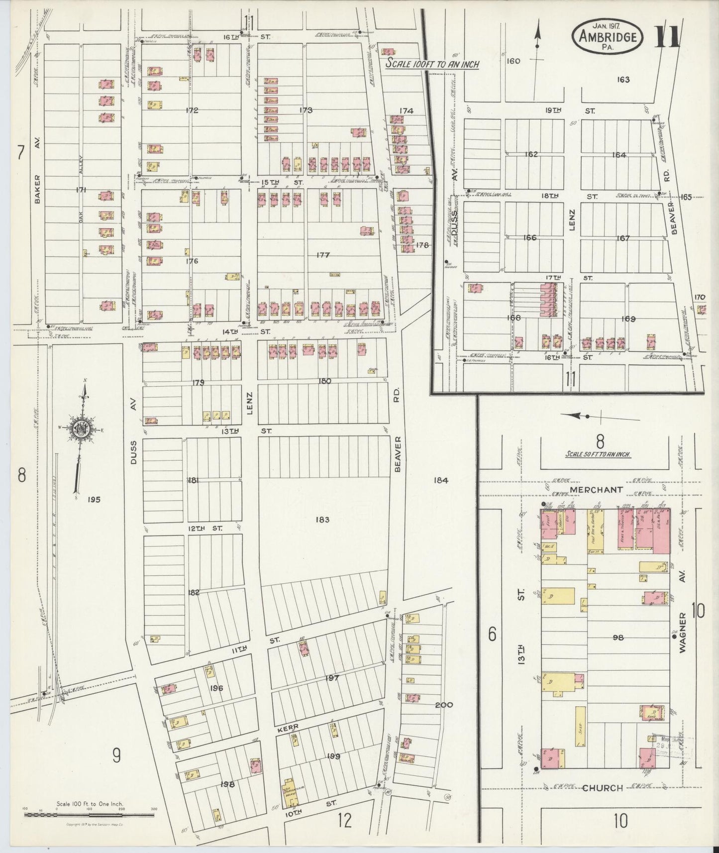 Sanborn Fire Insurance Map from Ambridge, Beaver County, Pennsylvania (1917), Sheet #0011 - Historic Sanborn Fire Insurance Map Print, vintage old map wall art, antique decor, genealogy gift, Pennsylvania Pennsylvania map