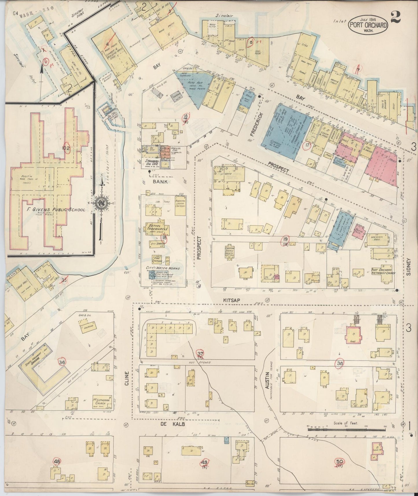 Sanborn Fire Insurance Map from Port Orchard, Kitsap County, Washington (1942), Sheet #0002 - Historic Sanborn Fire Insurance Map Print, vintage old map wall art, antique decor, genealogy gift, Washington Washington map