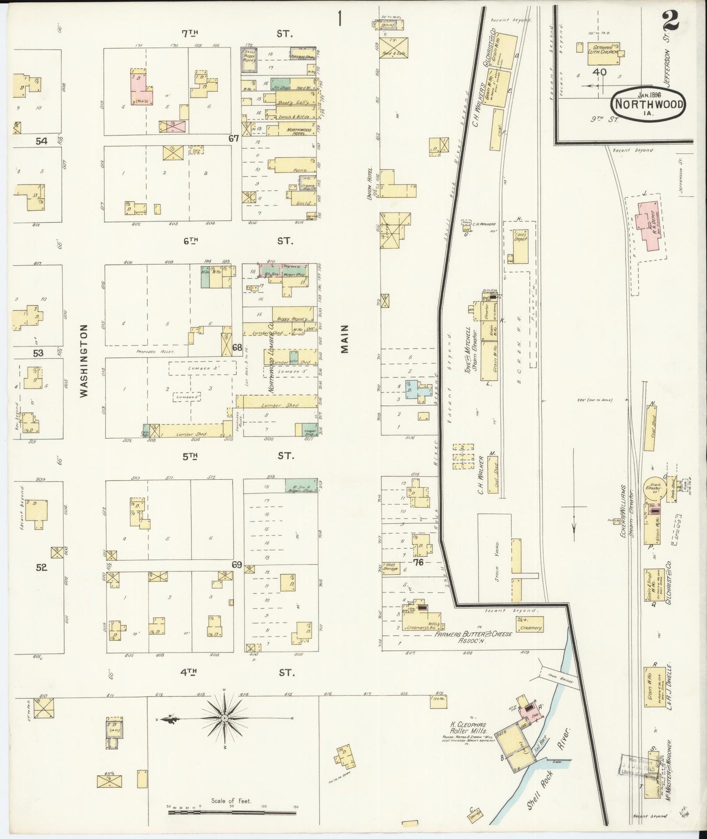 Sanborn Fire Insurance Map from Northwood, Worth County, Iowa (1896), Sheet #0002 - Historic Sanborn Fire Insurance Map Print